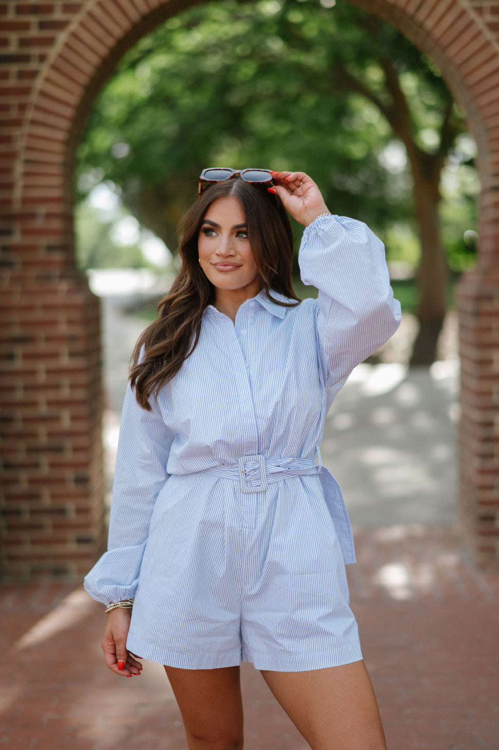 Cullen Belted Romper-Sky Blue