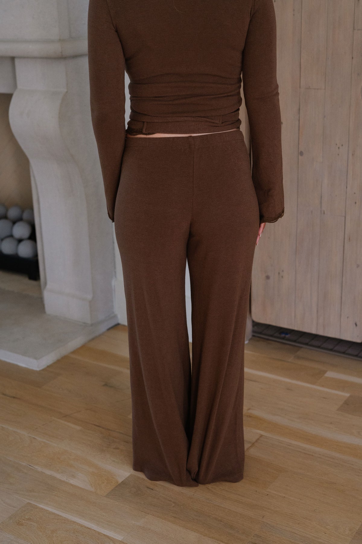 Darcy Scallop Lace Trim Pants Set-Walnut
