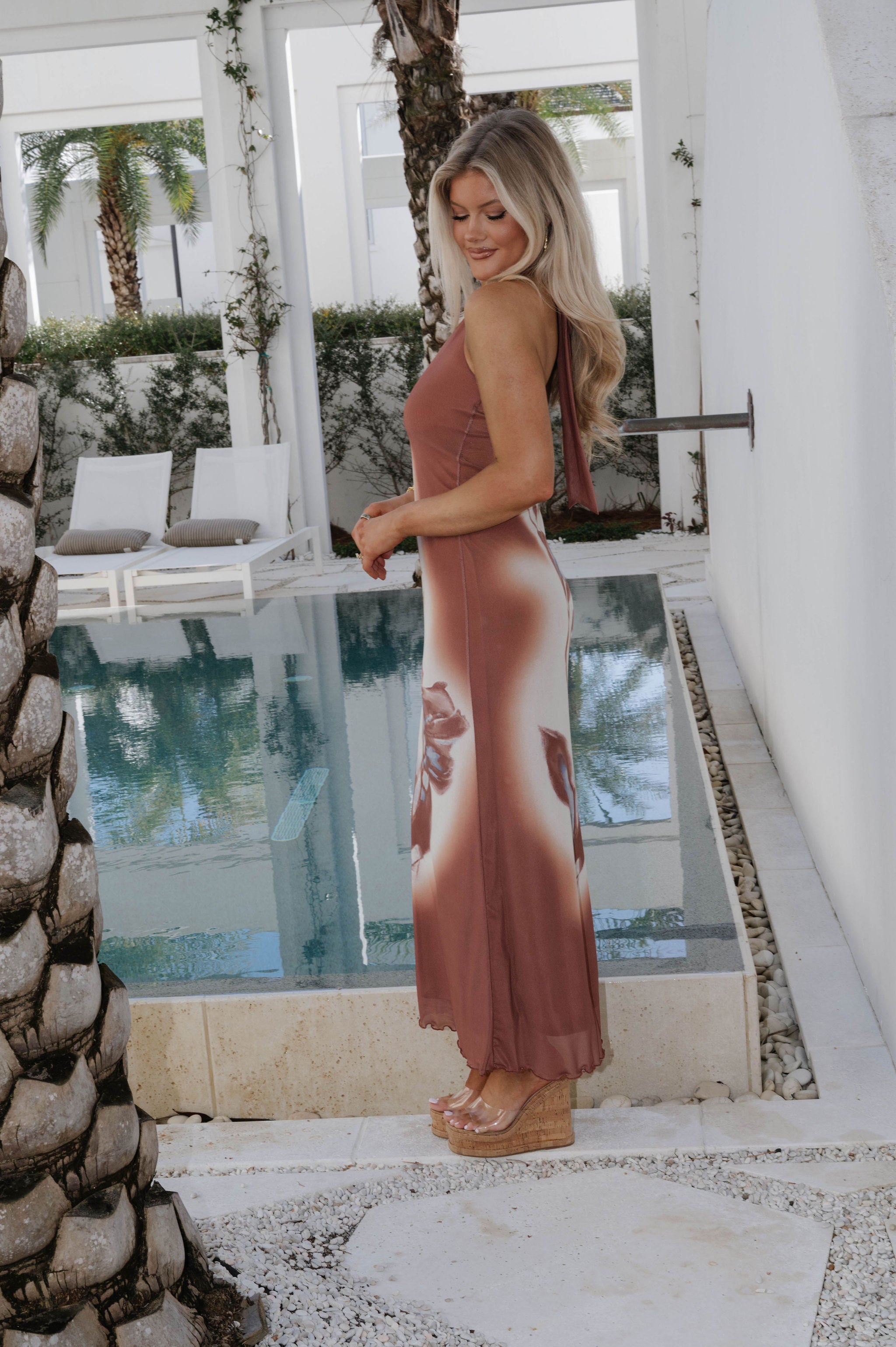 Ansley Maxi Halter Dress-Terracotta