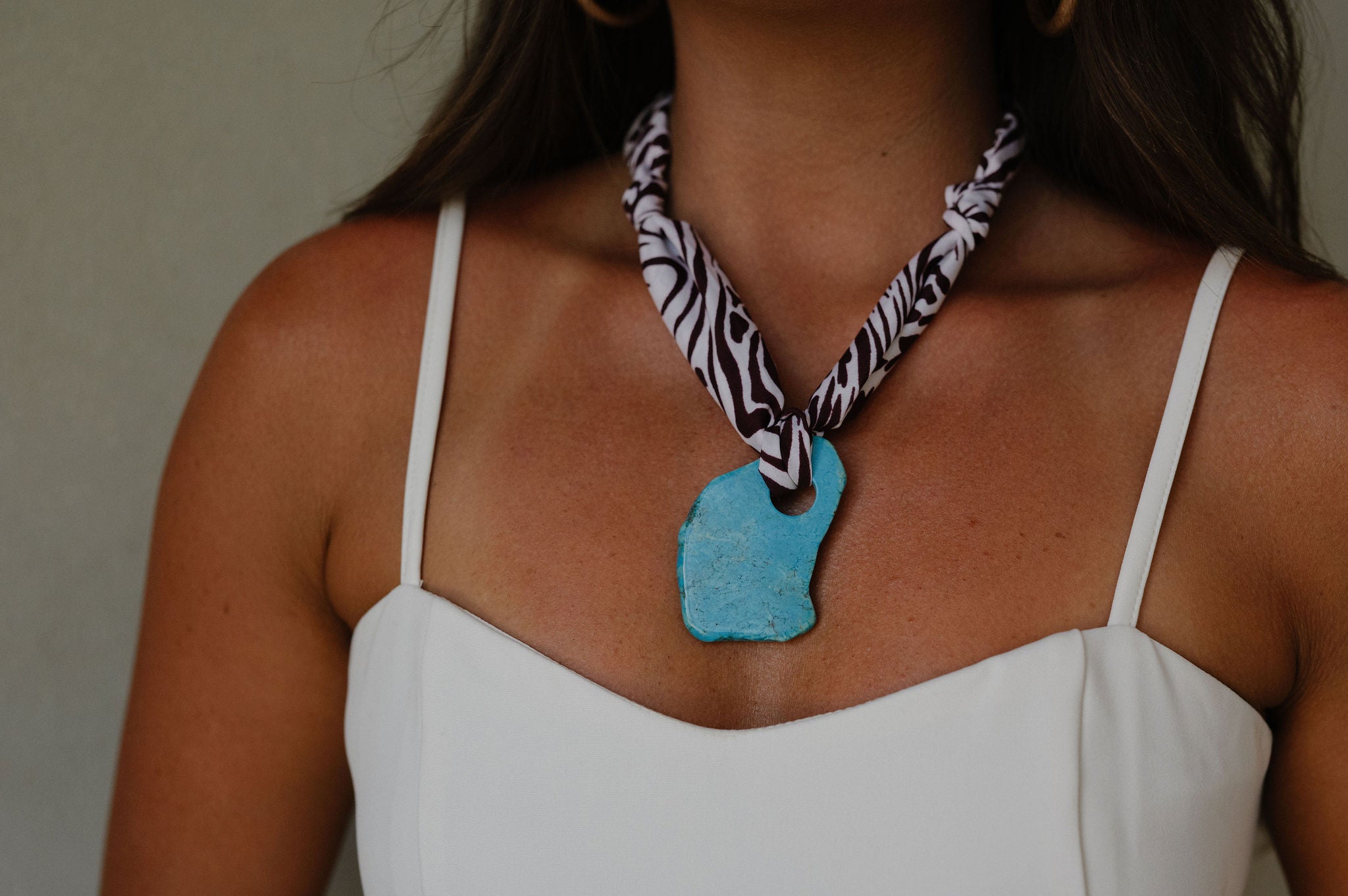 Chocolate Zebra and Turquoise Scarf Necklace
