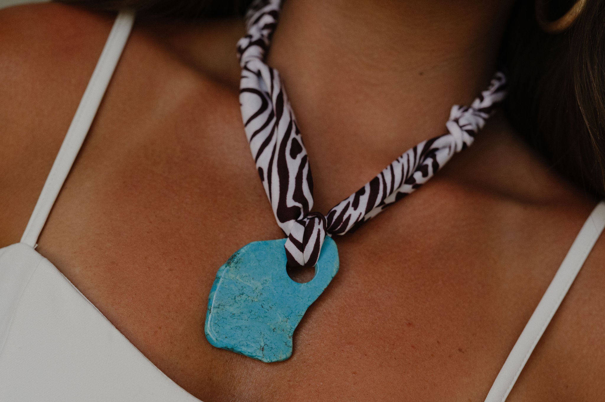 Chocolate Zebra and Turquoise Scarf Necklace
