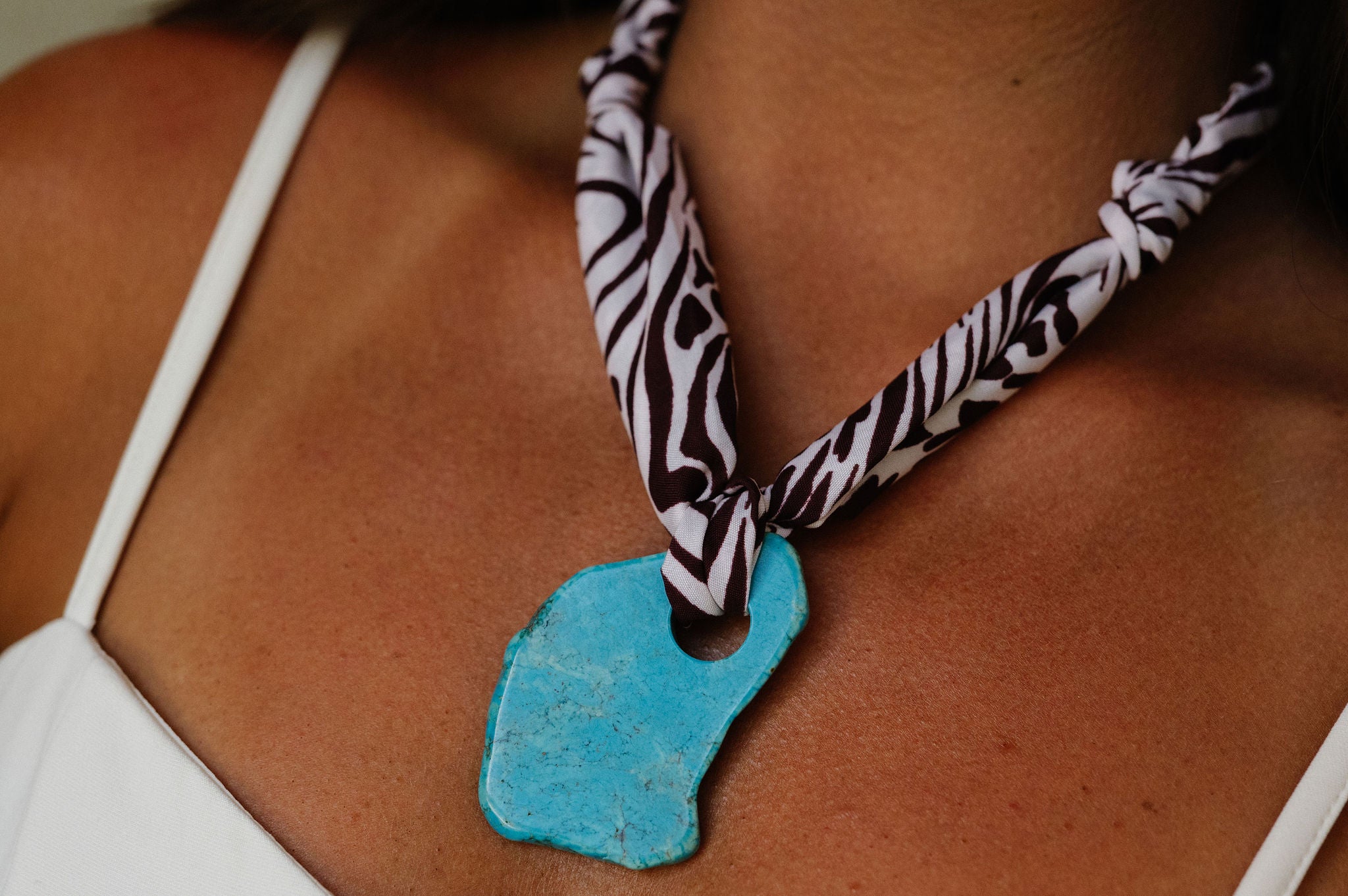 Chocolate Zebra and Turquoise Scarf Necklace