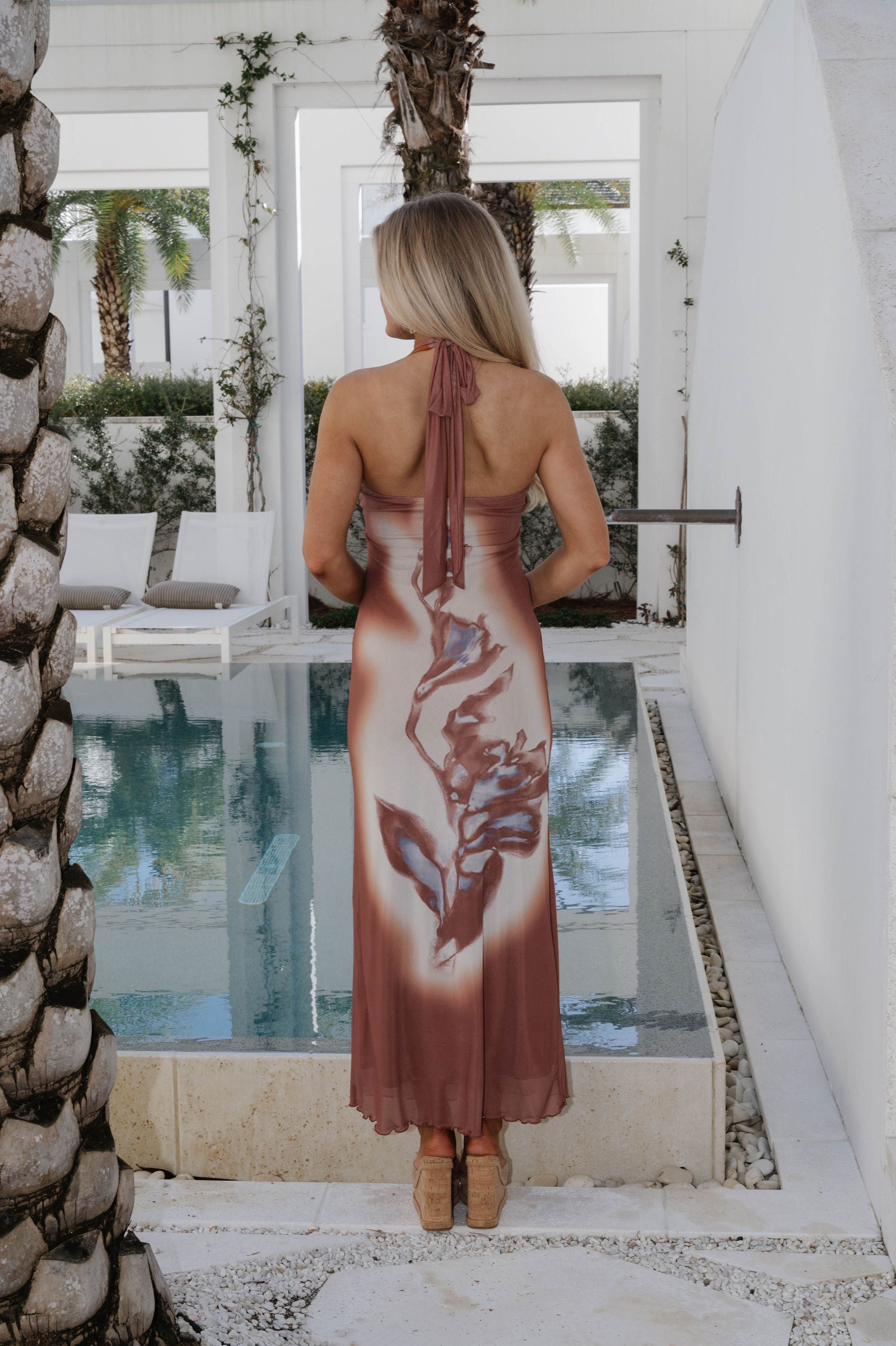 Ansley Maxi Halter Dress-Terracotta