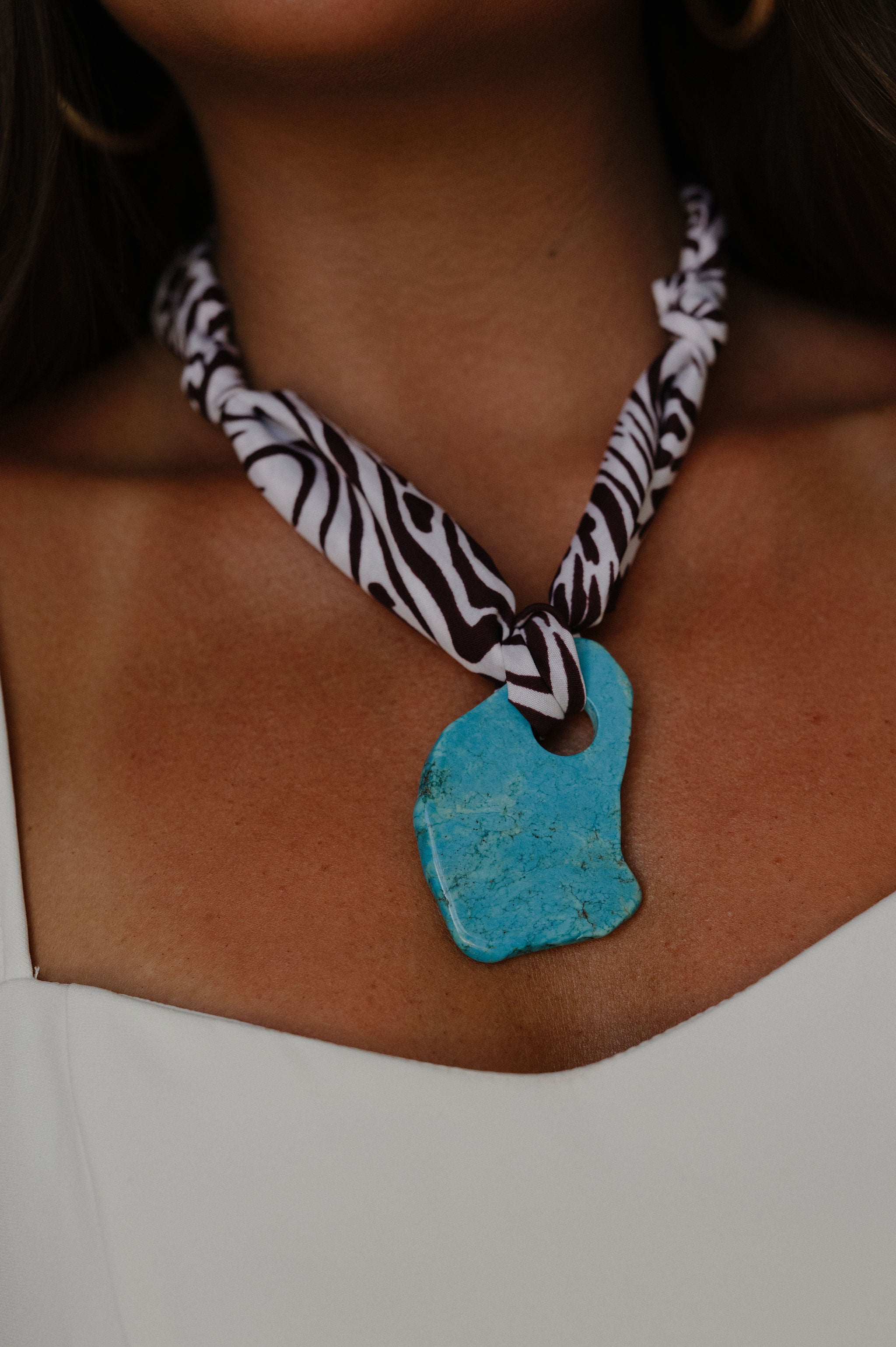 Chocolate Zebra and Turquoise Scarf Necklace
