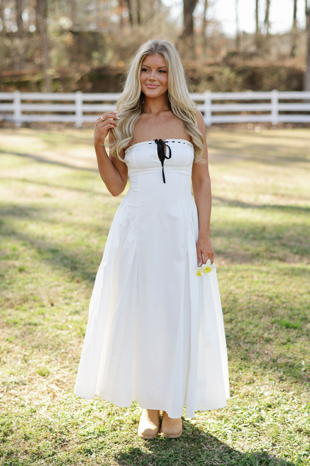 Back Tie Midi Dress-Off White