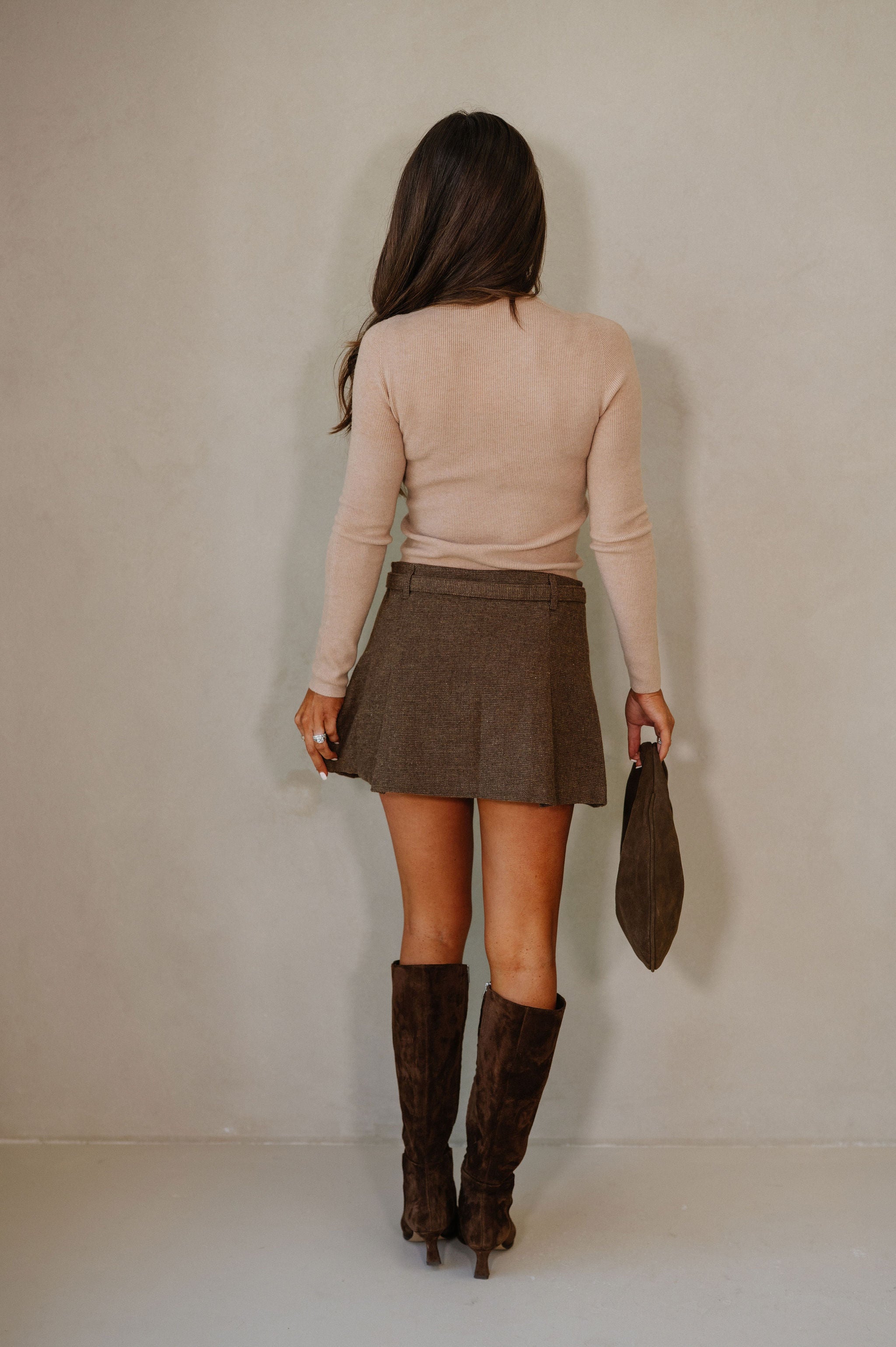 Charolette Belted Mini Skirt-Brown