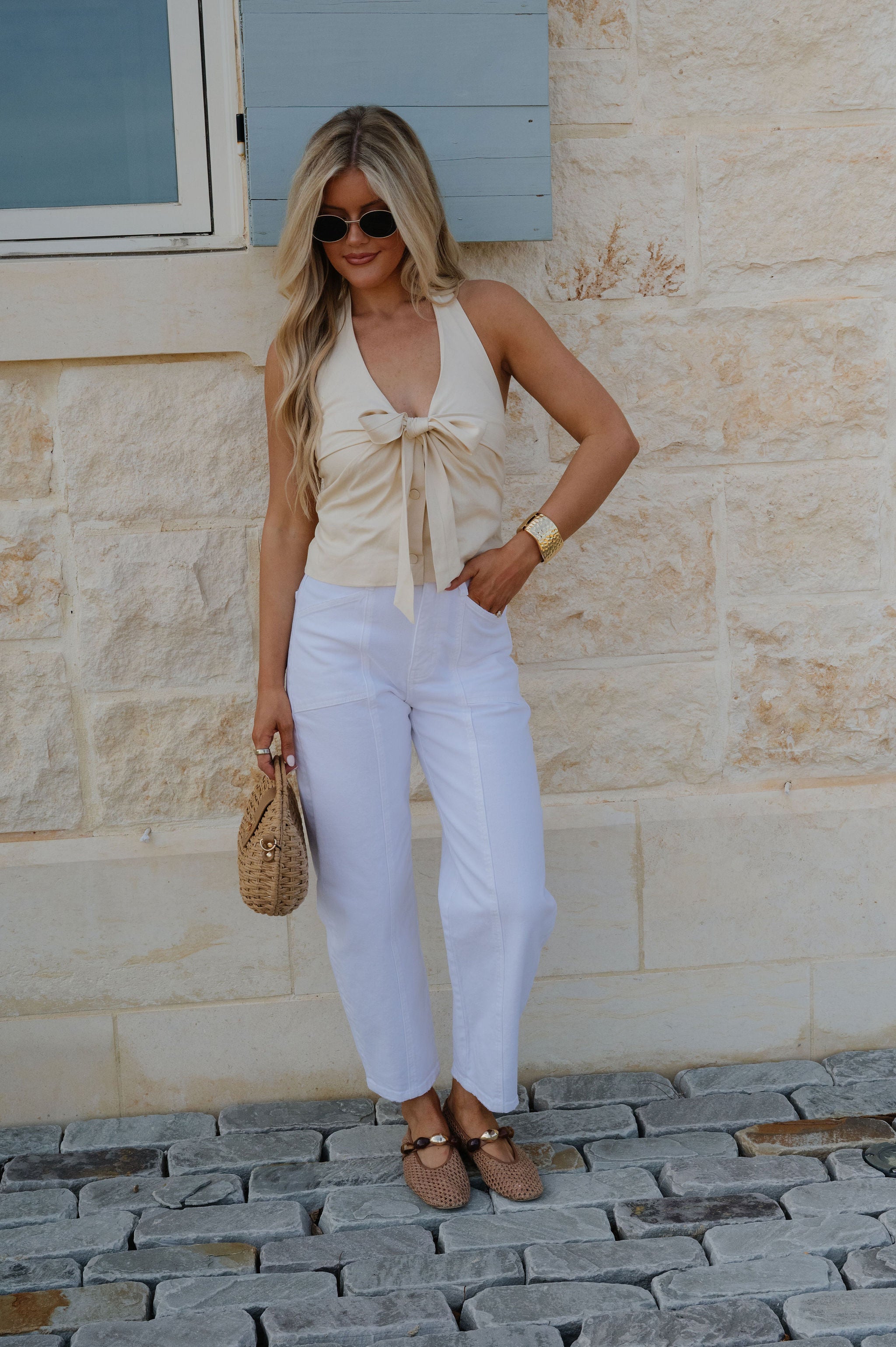 Connor High Rise Barrel Jeans-White