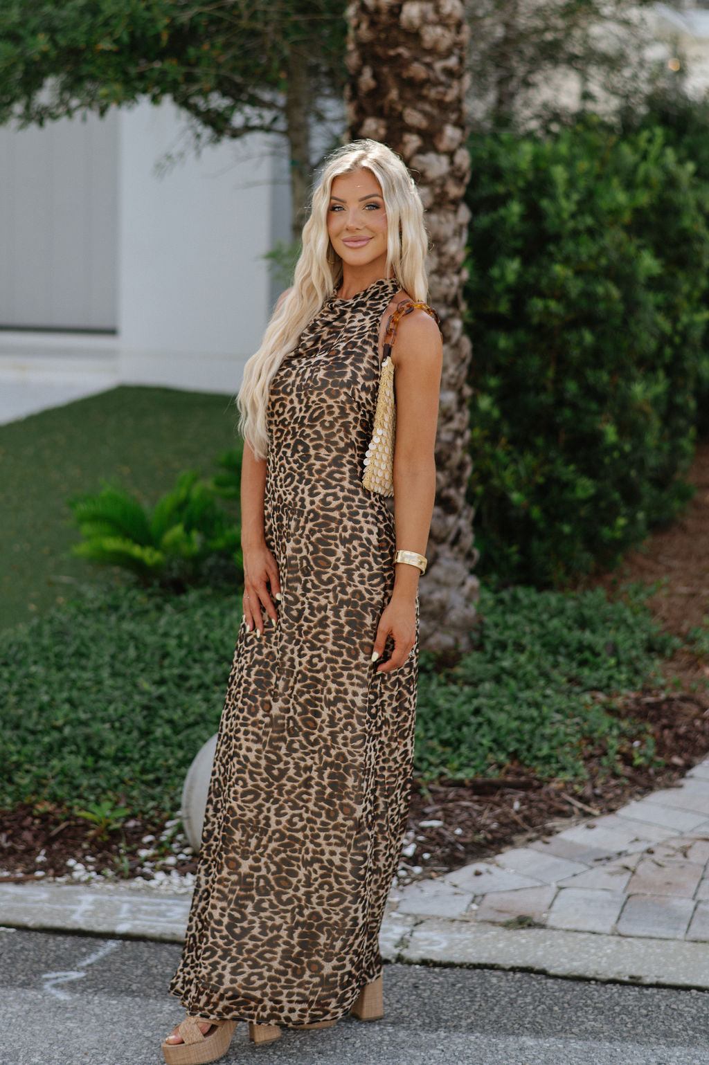 Leopard Print Mesh Maxi Dress