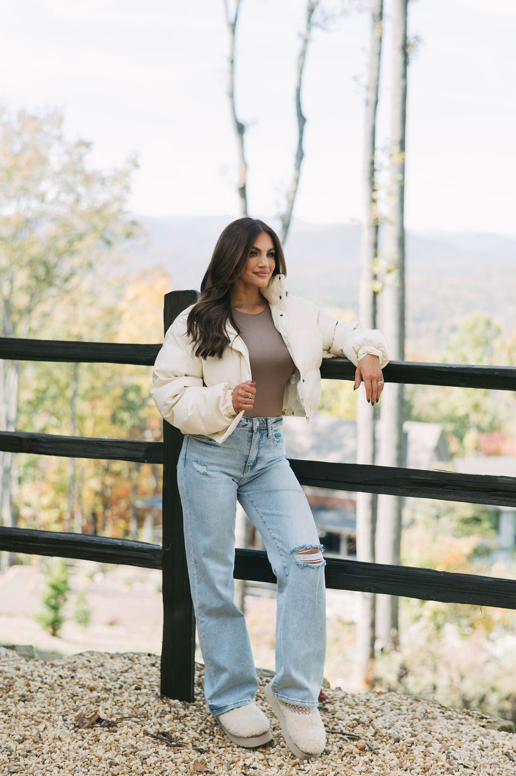 Leather Puffer Jacket - Cream