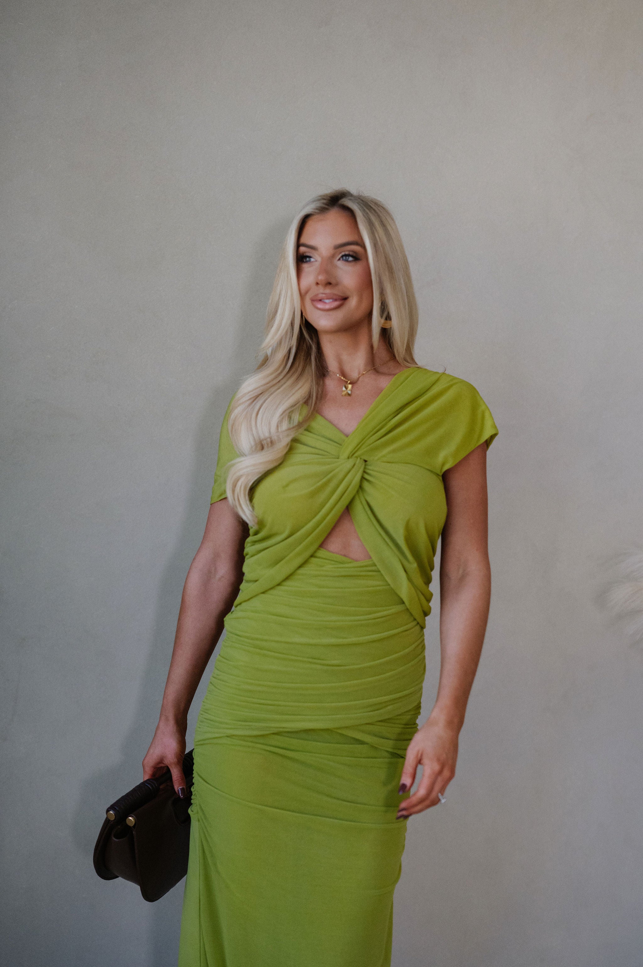 Maya Ruched Maxi Dress-Green