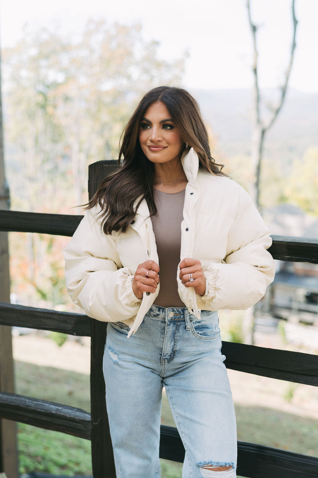 Leather Puffer Jacket - Cream