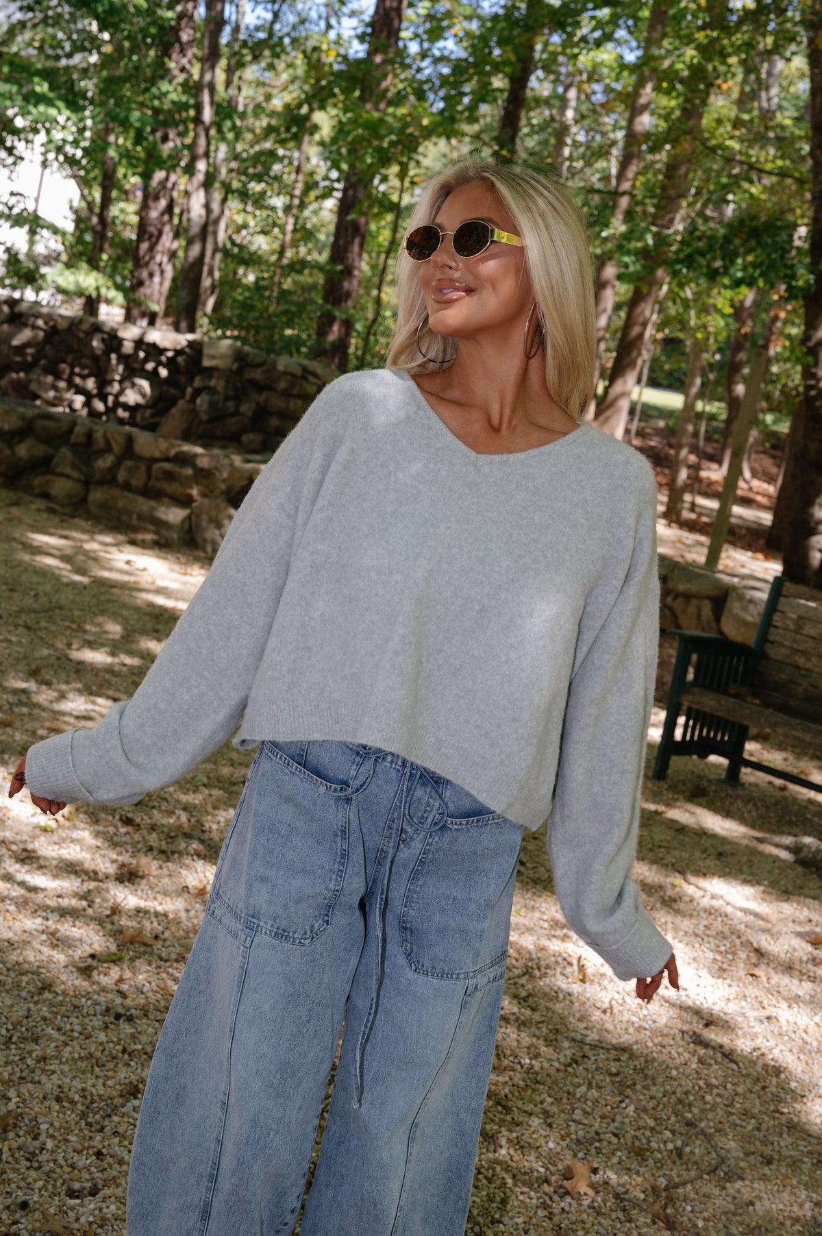 Stella V-neck Knit Sweater-Light Grey
