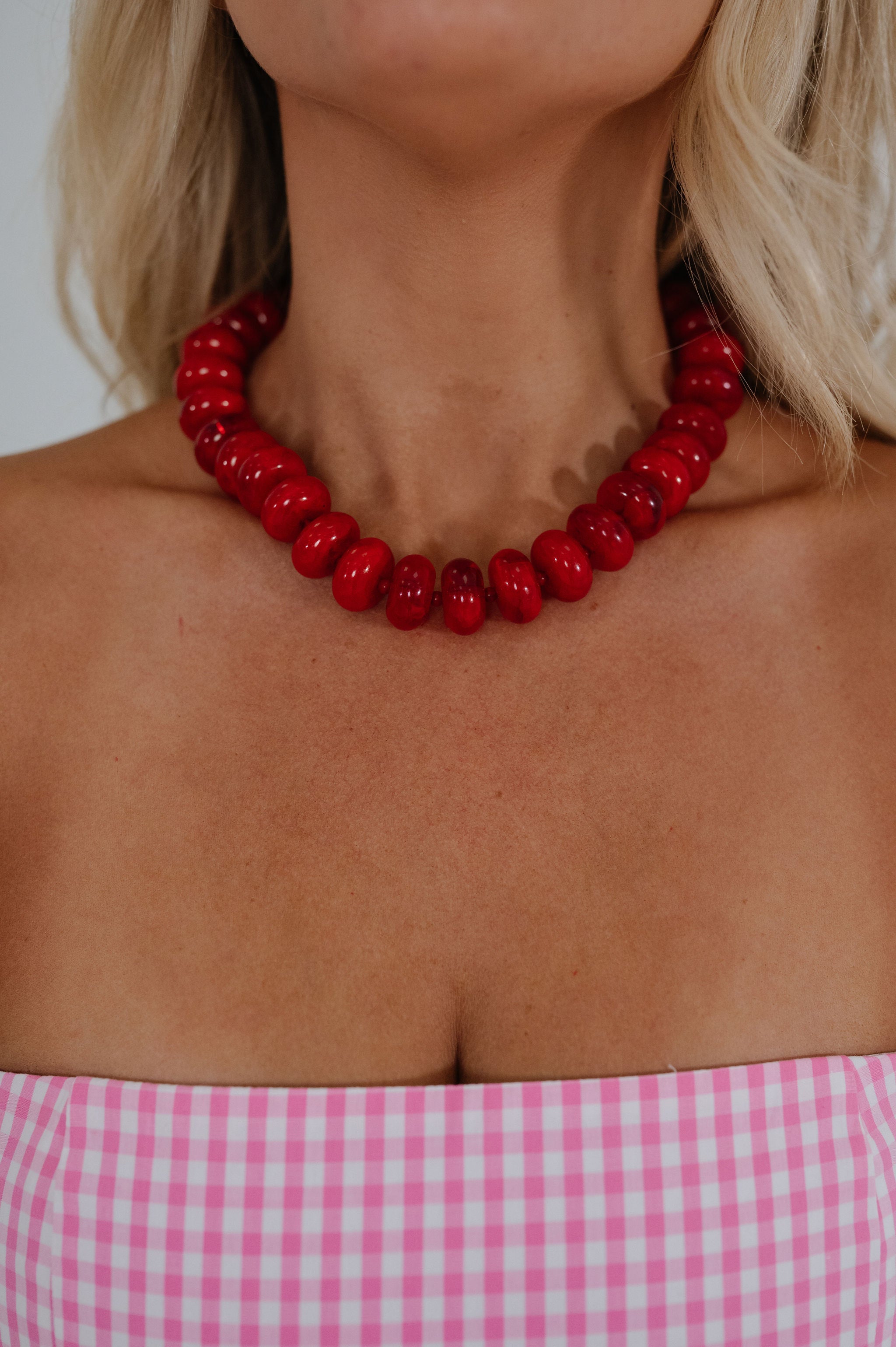 Bailey Chunky Beaded Necklace-Red