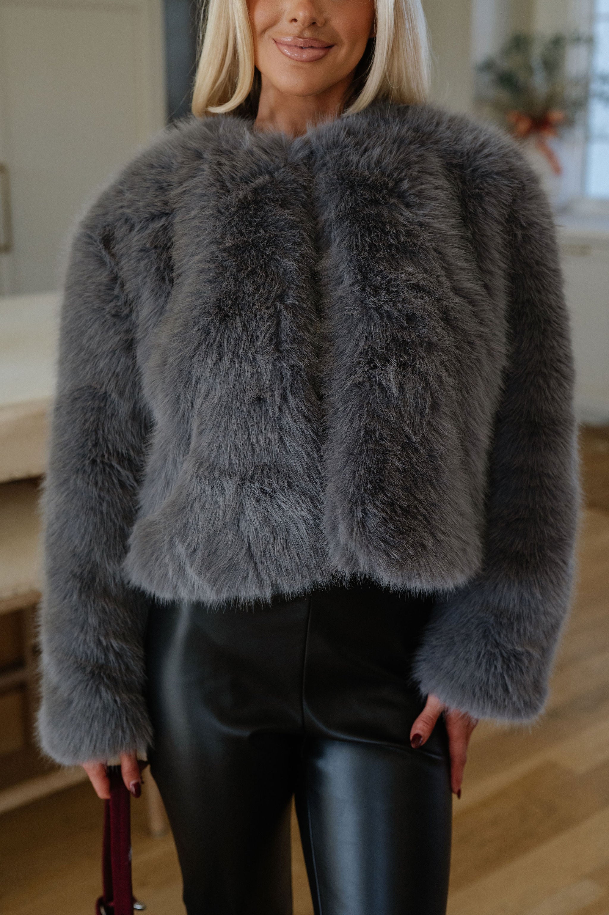 Denver Faux Fur Coat-Grey