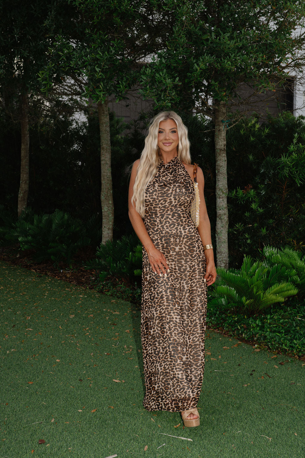 Leopard Print Mesh Maxi Dress