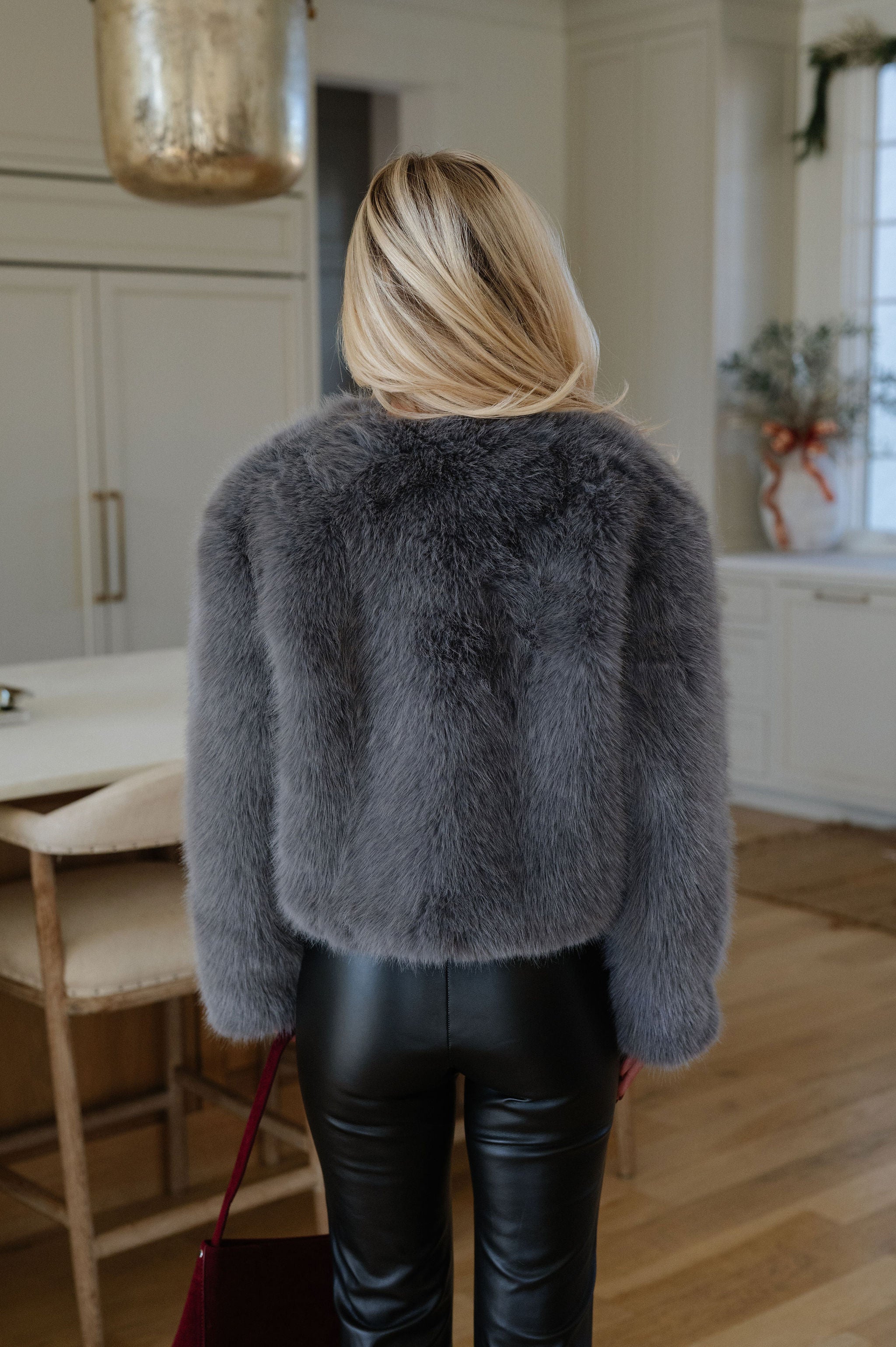 Denver Faux Fur Coat-Grey