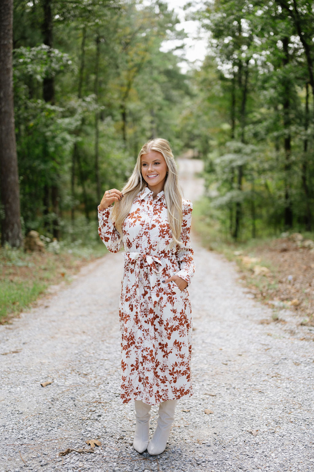 Broderie Midi Dress-Ivory/Brown