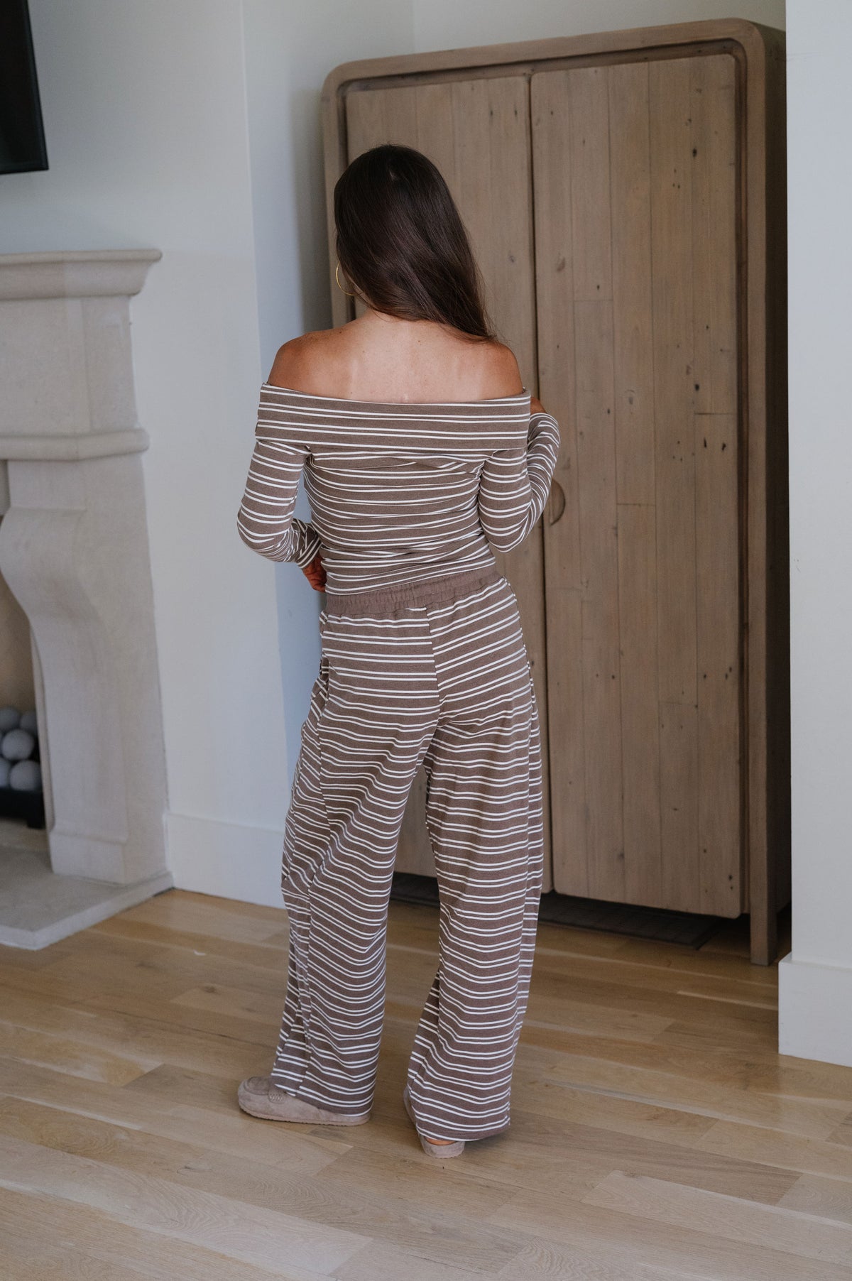 Alice Striped Barrel Set-Brown/Cream