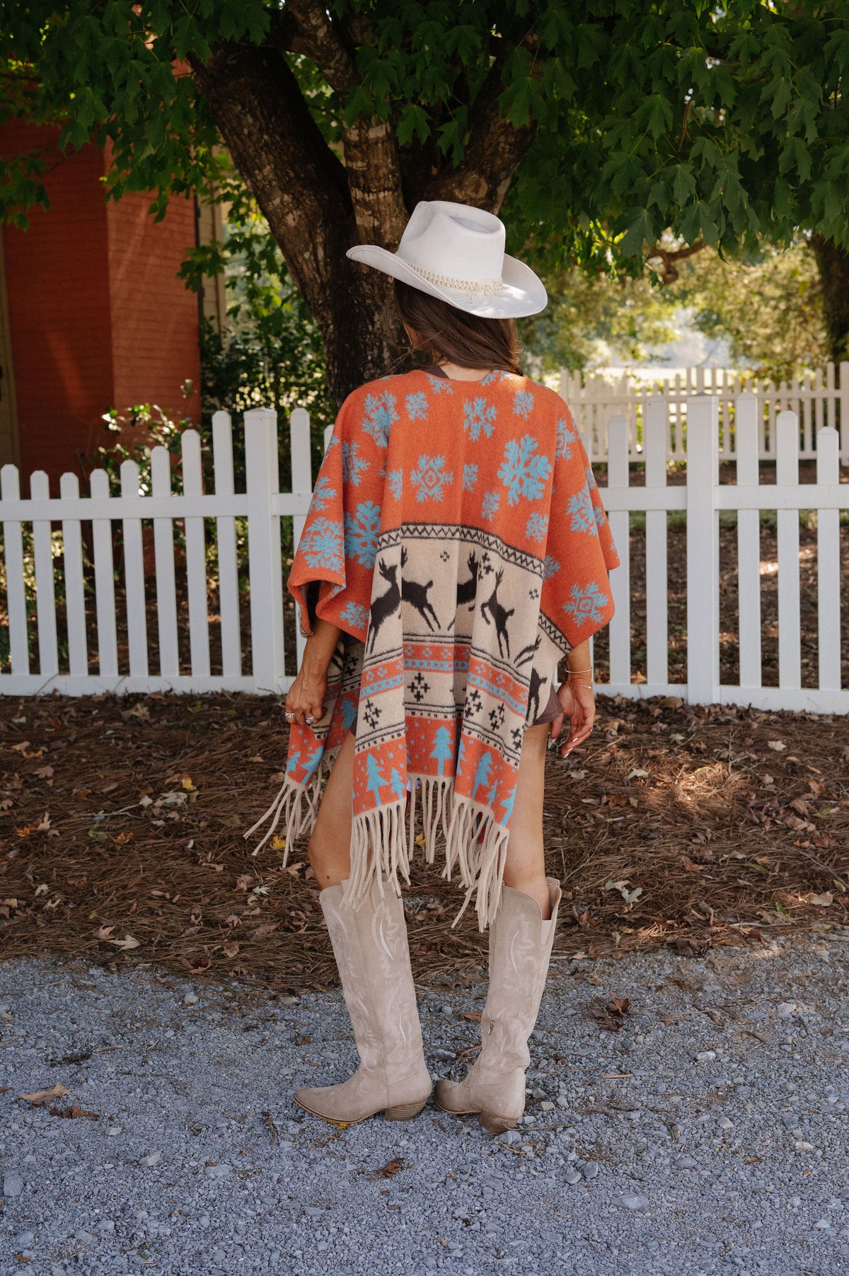 Poppy Fringed Oversized Cape-Rust
