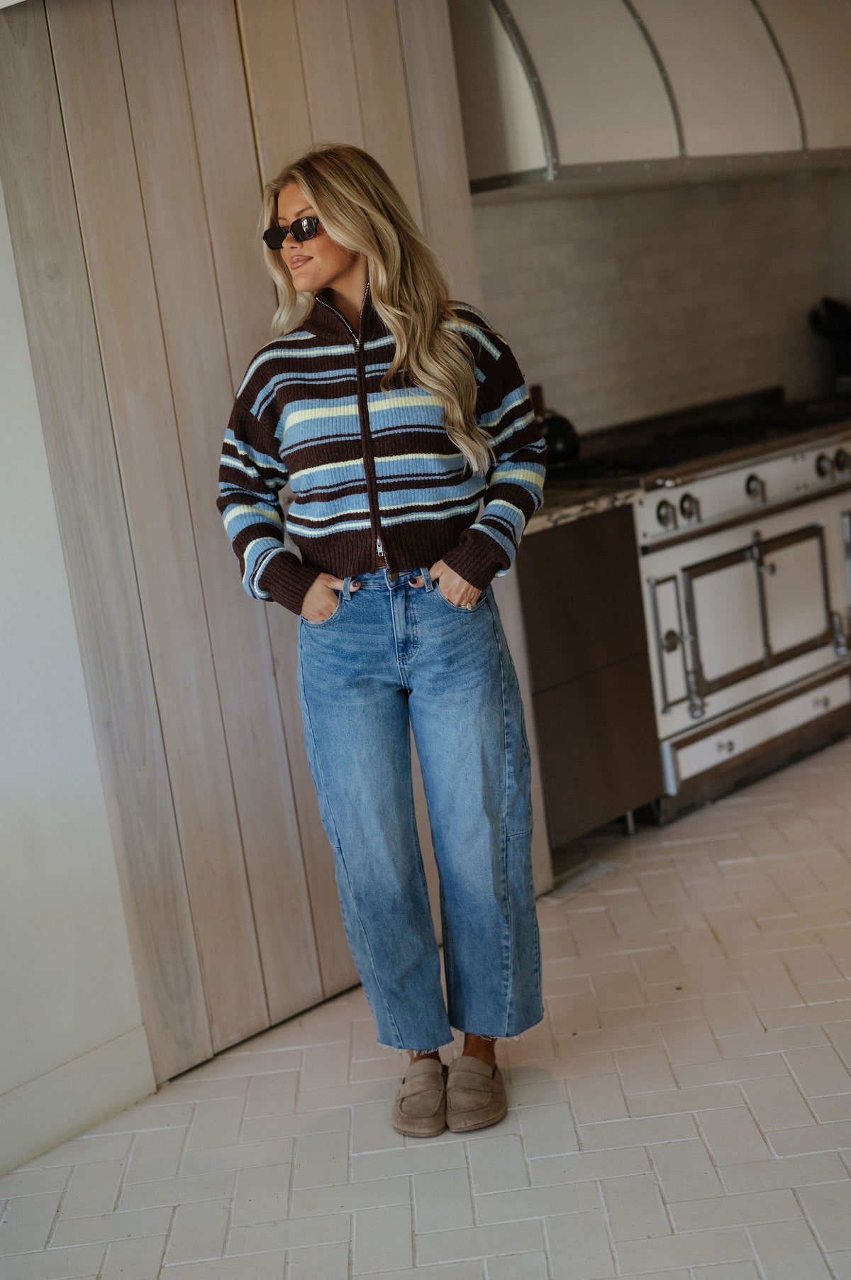 Aspen Striped Zip-up Knit Cardigan