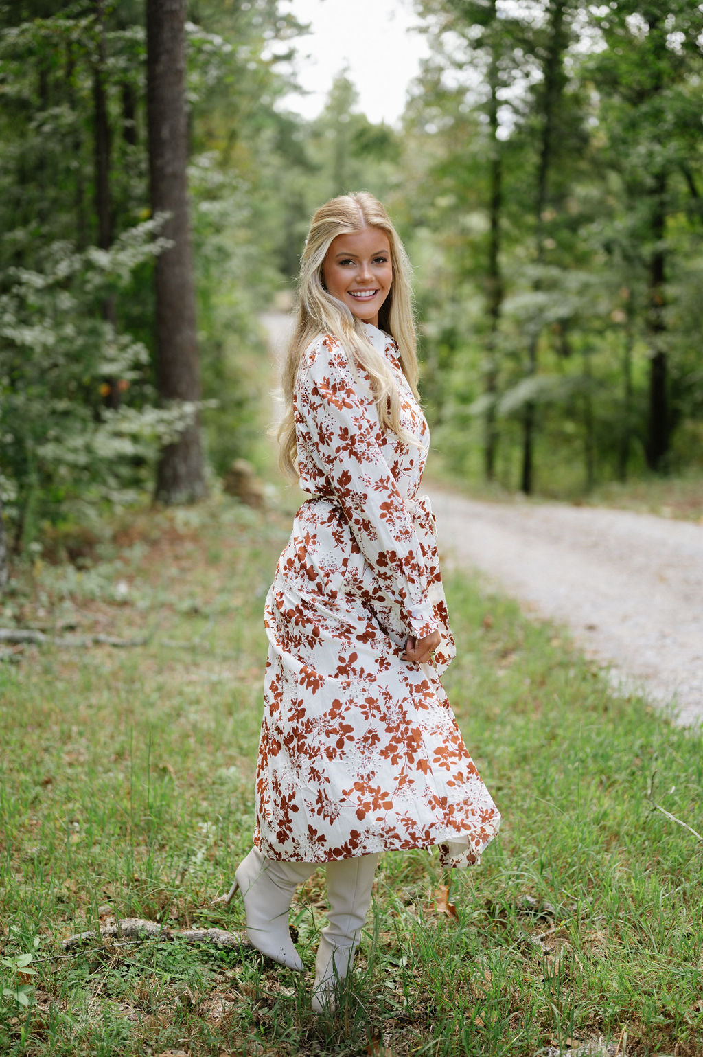 Broderie Midi Dress-Ivory/Brown