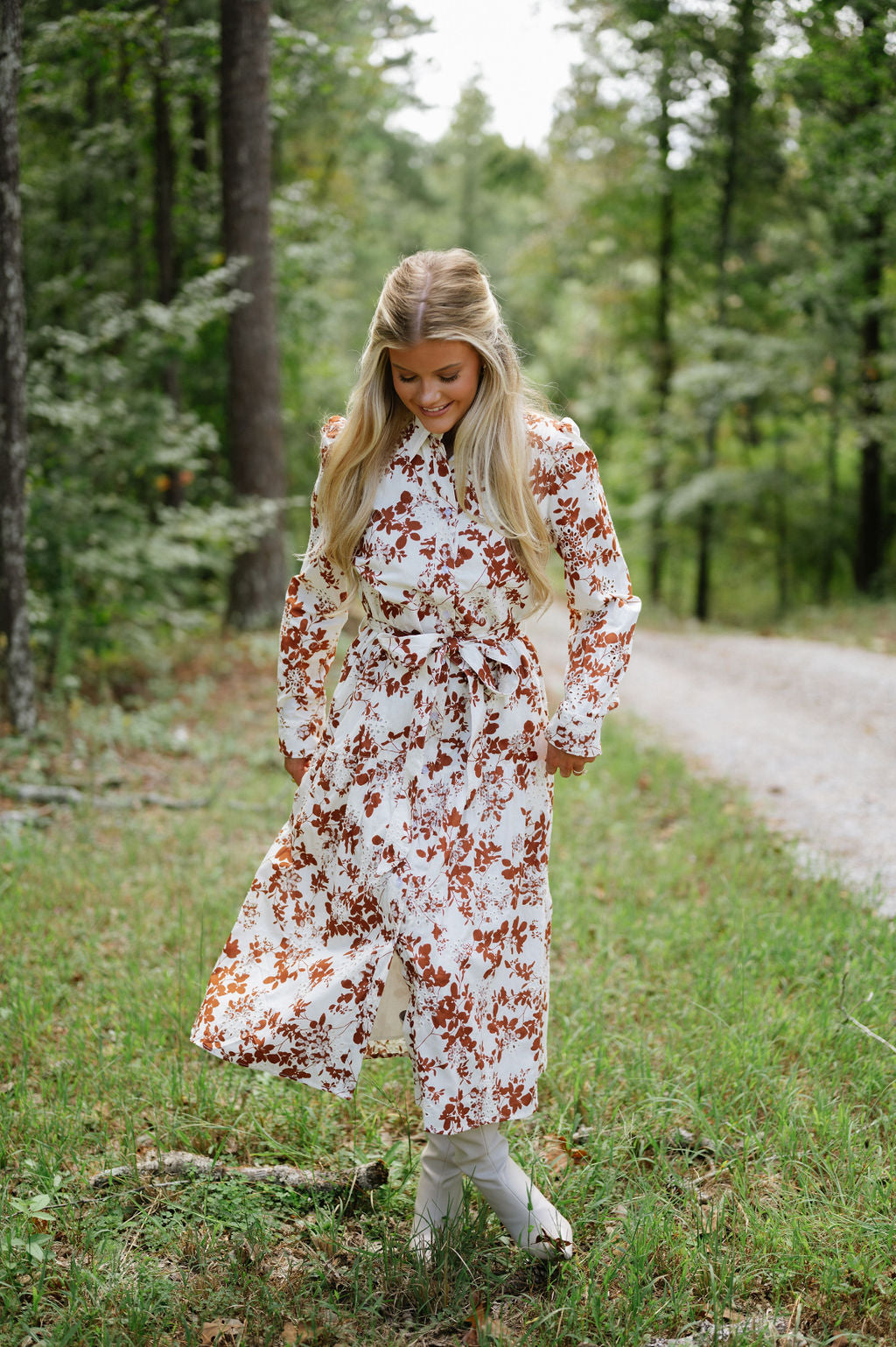 Broderie Midi Dress-Ivory/Brown