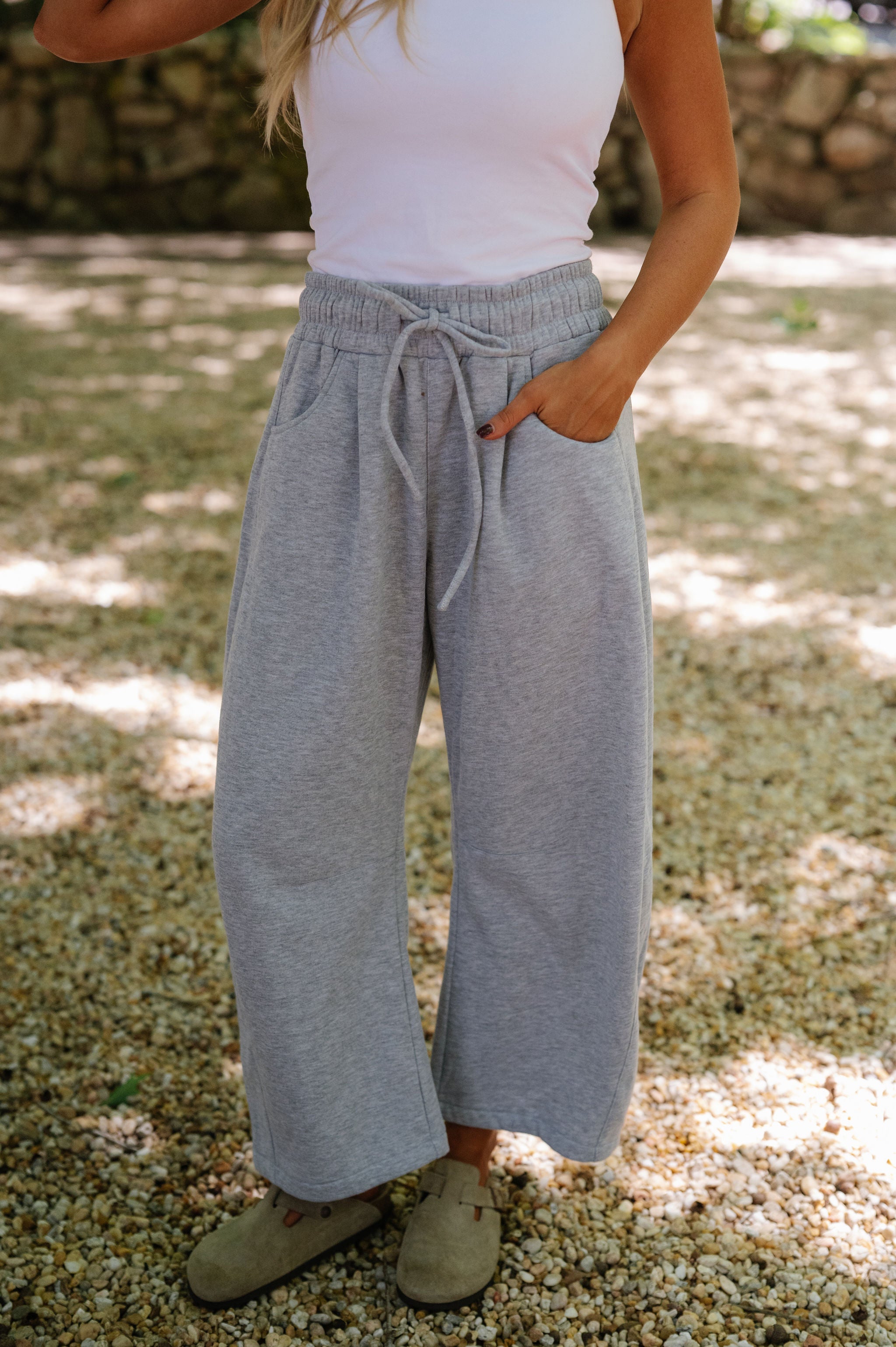 Macie Barrel Sweatpants-Heather Grey