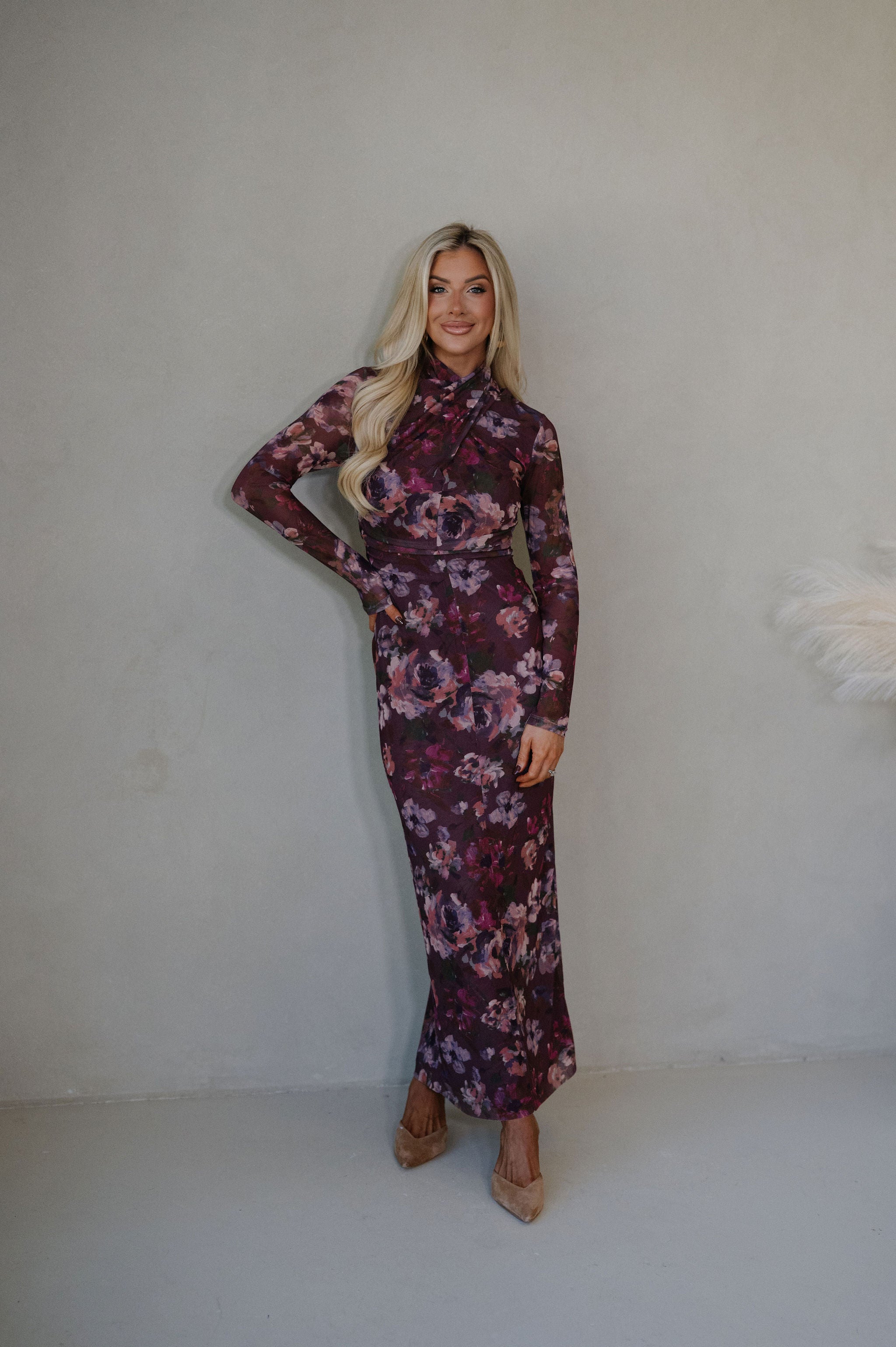 Haley Floral Maxi Dress-Dark Mauve