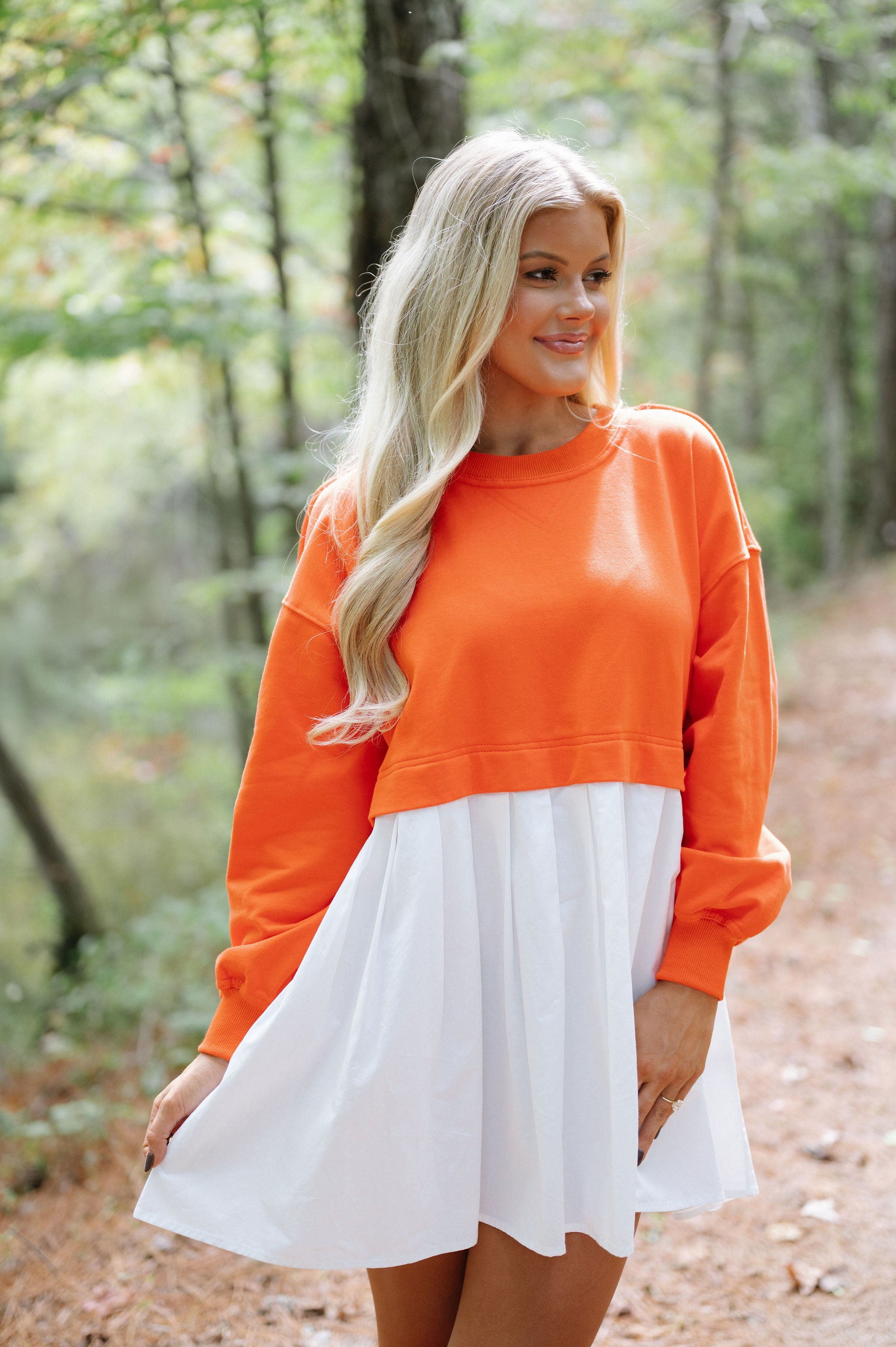 Saylor Sweatshirt Contrast Dress- Orange Red