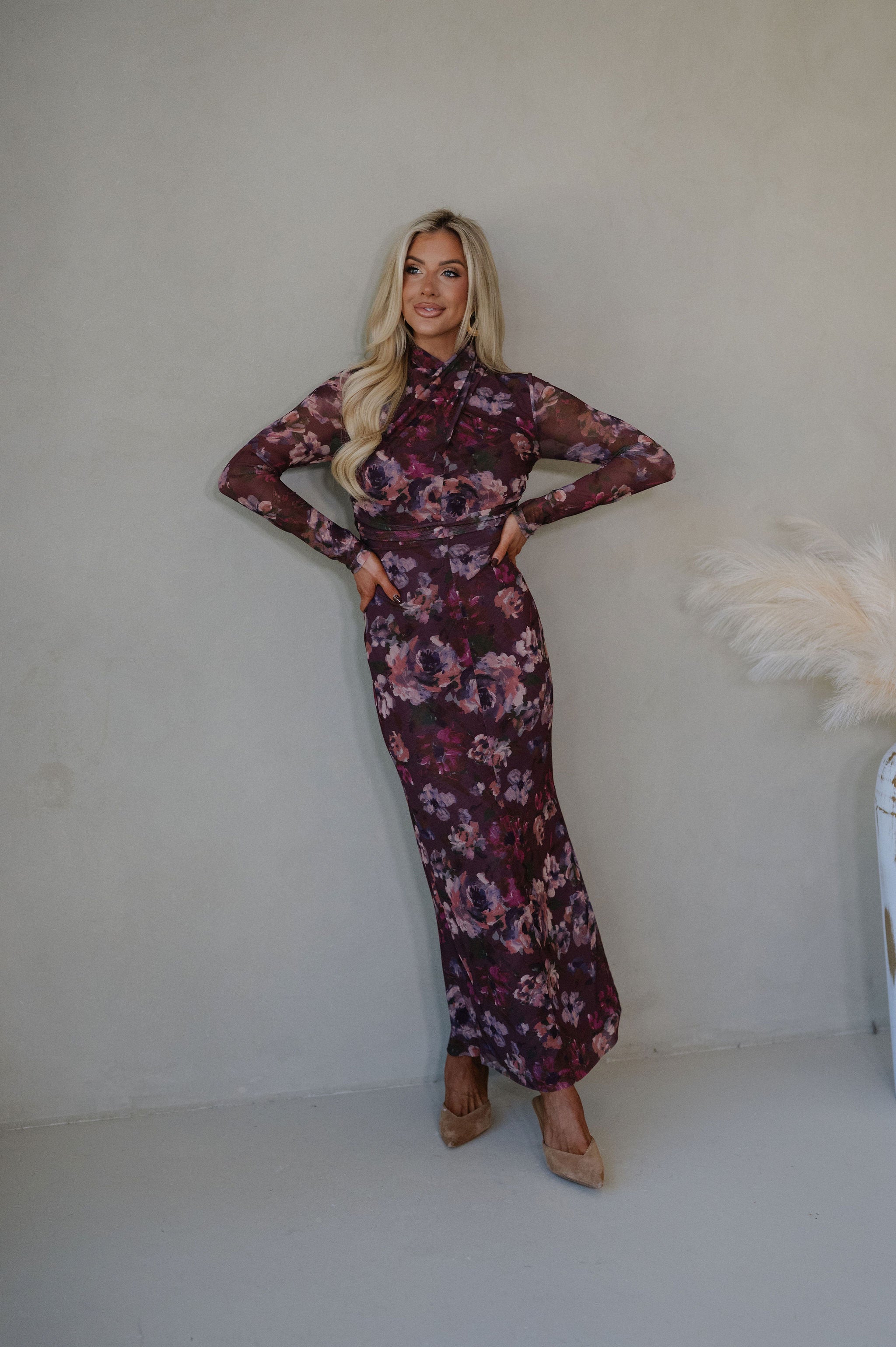 Haley Floral Maxi Dress-Dark Mauve