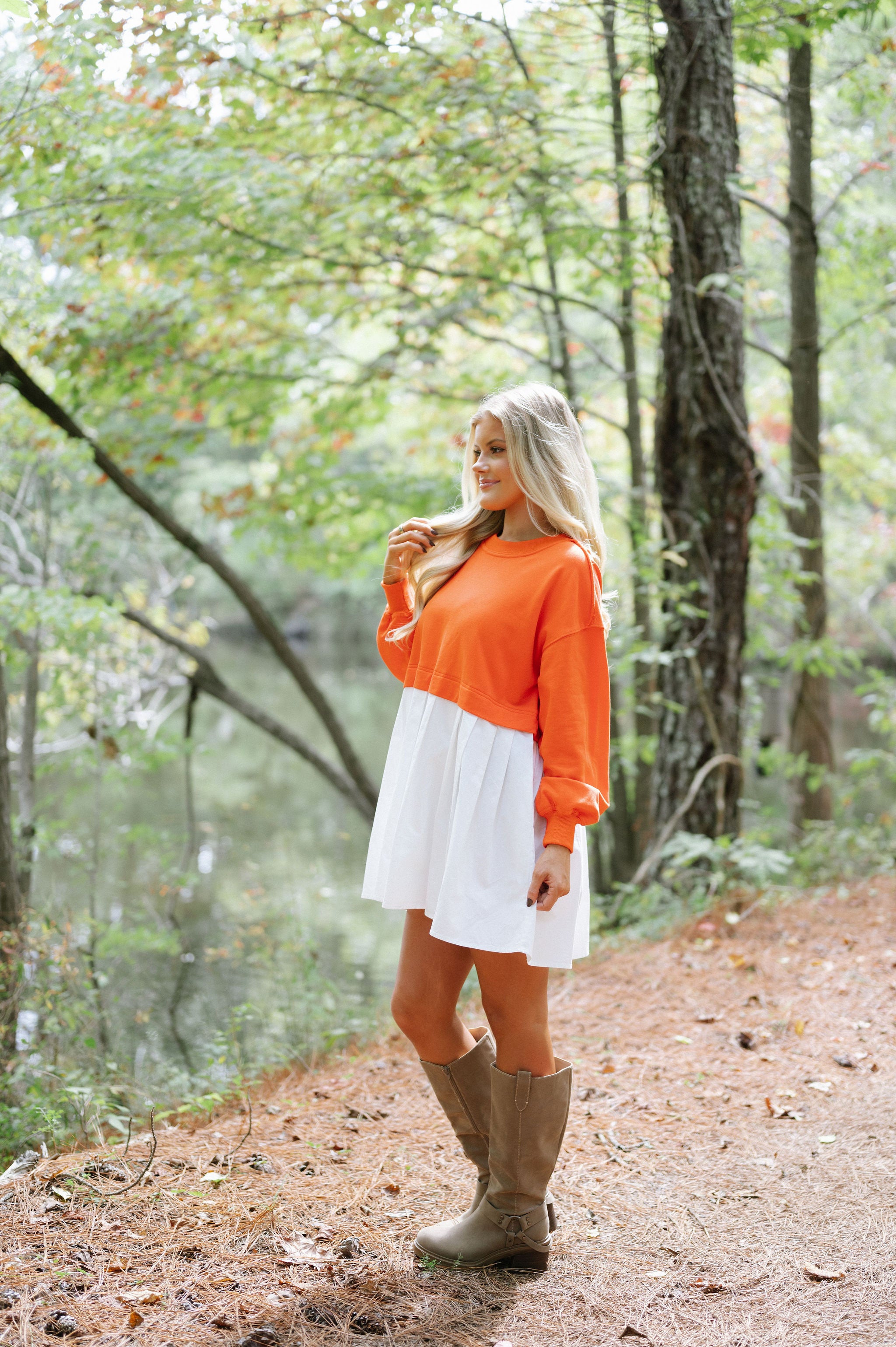 Saylor Sweatshirt Contrast Dress- Orange Red