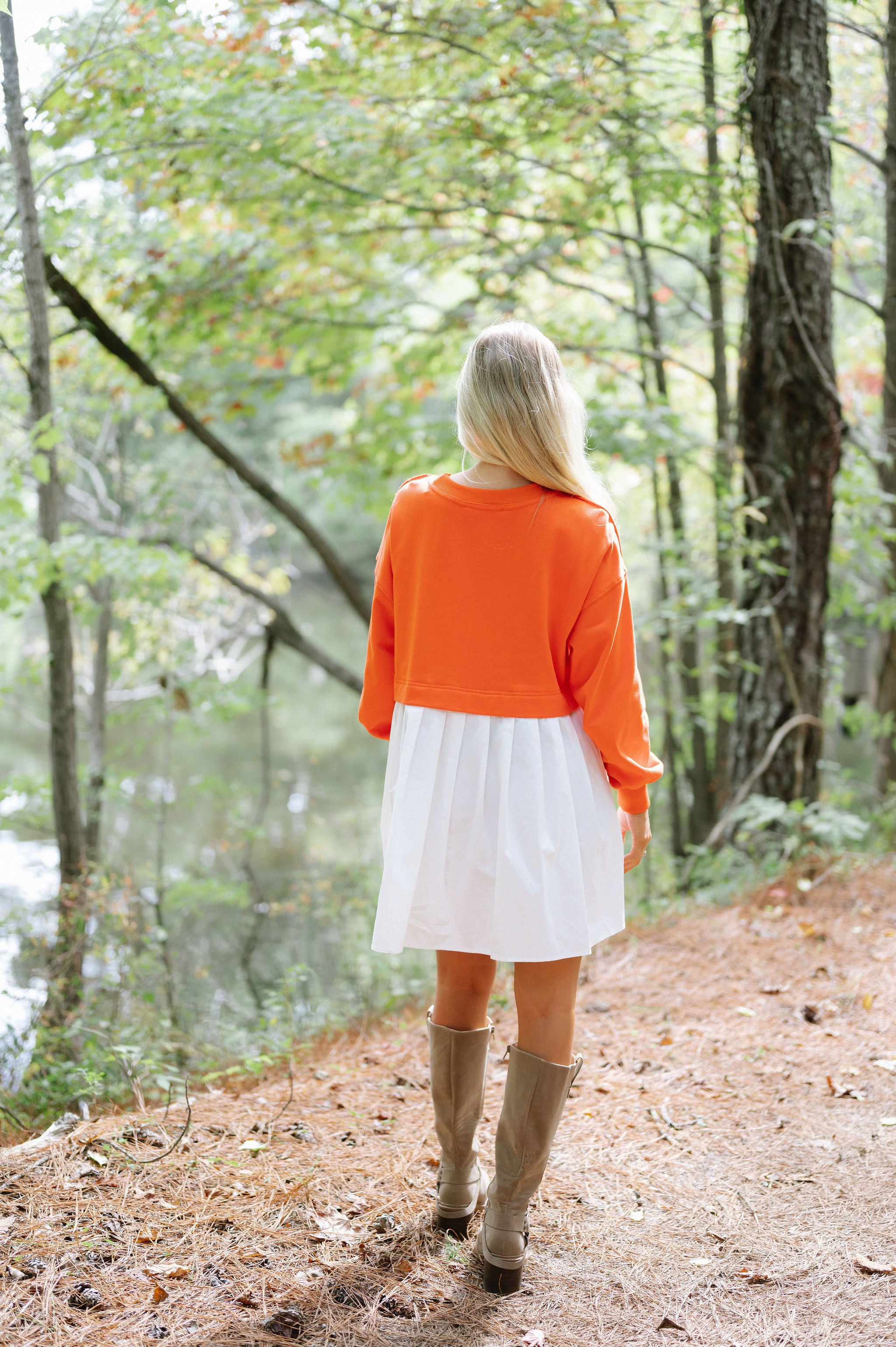 Saylor Sweatshirt Contrast Dress- Orange Red