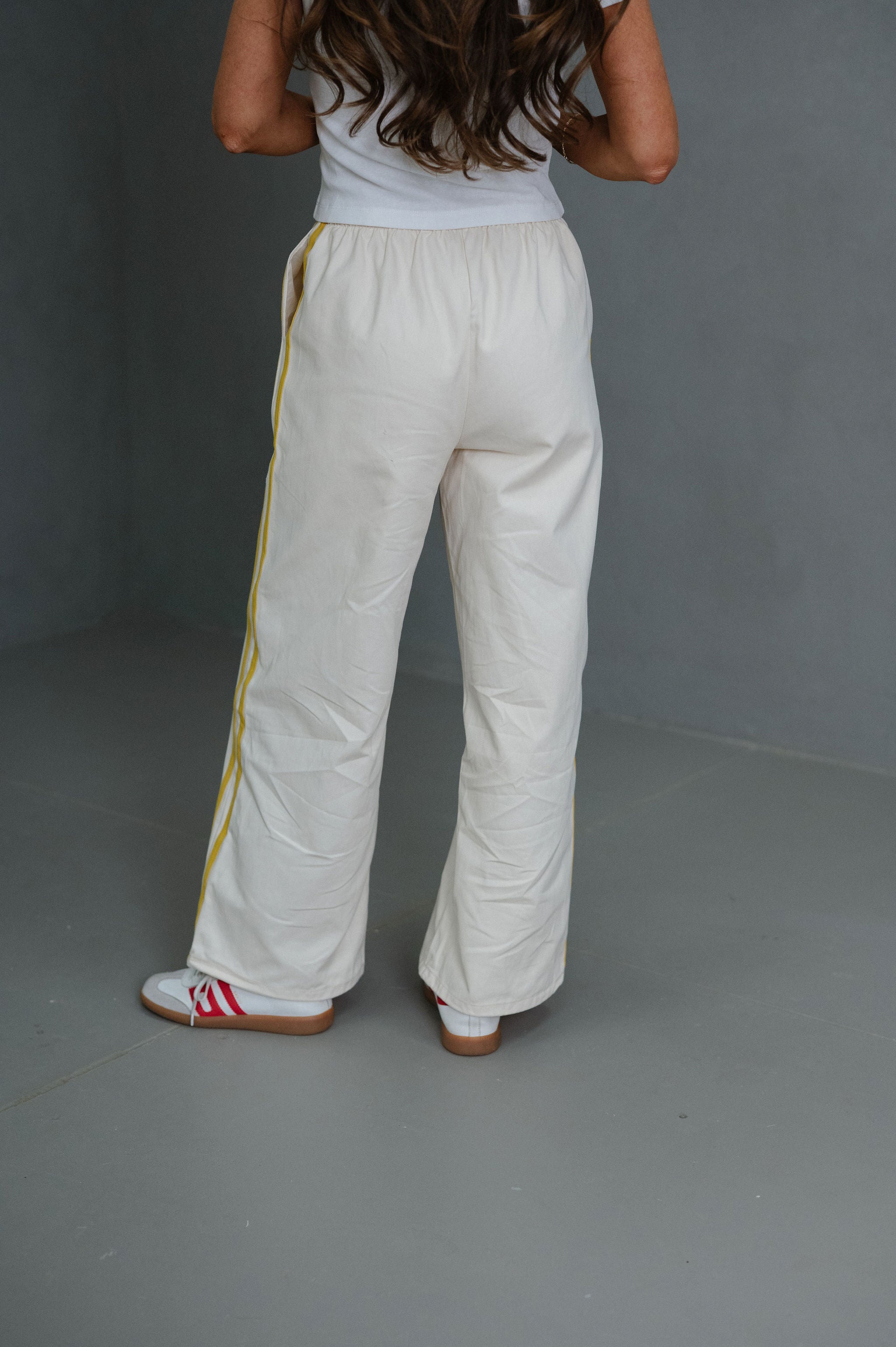 Ellie Wide Leg Track Pants-Ivory/Yellow