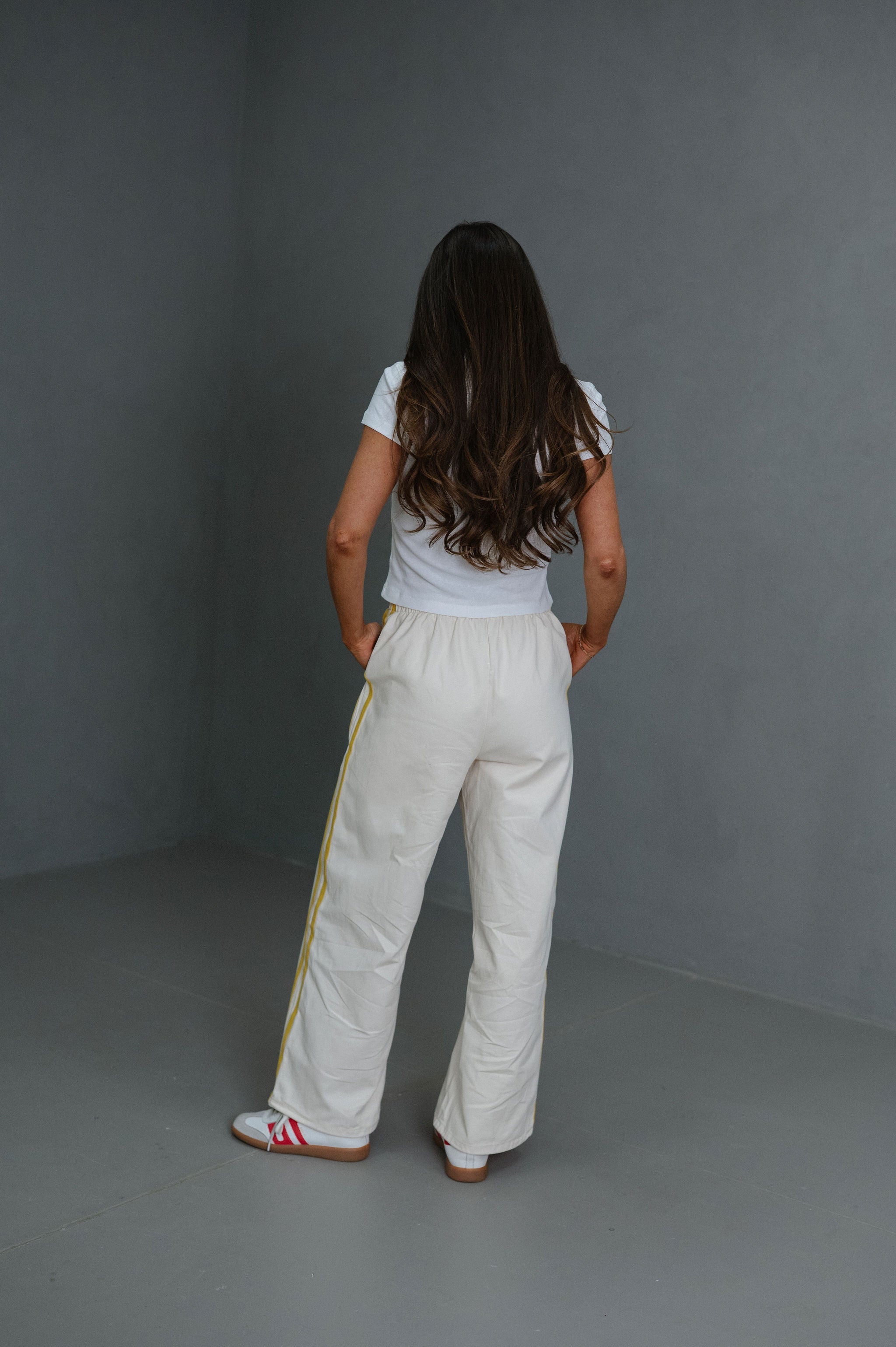 DOORBUSTER//Ellie Wide Leg Track Pants-Ivory/Yellow