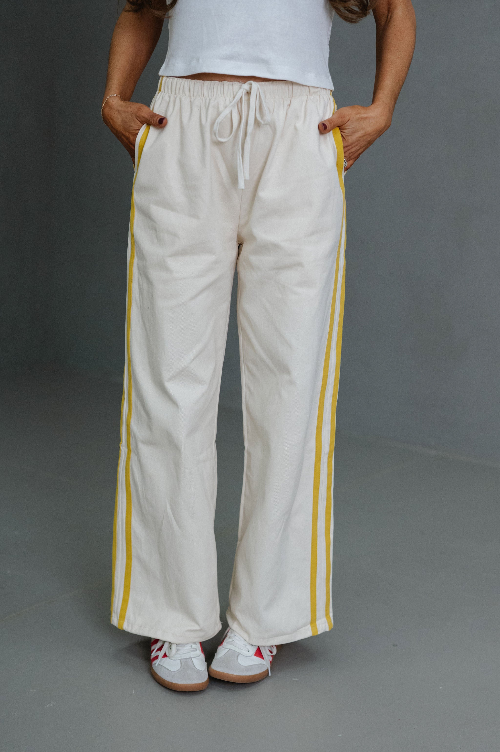 Ellie Wide Leg Track Pants-Ivory/Yellow