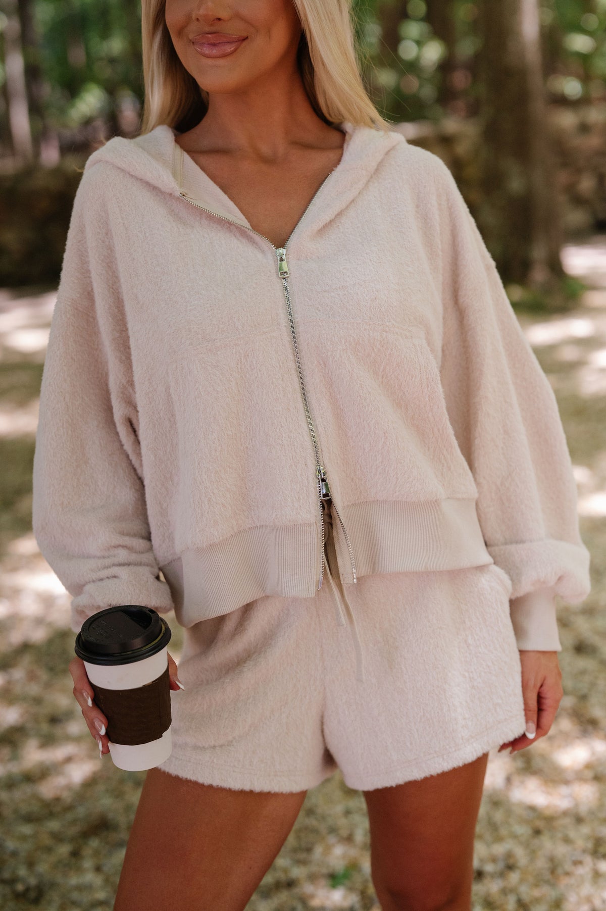 Fur Knit Short Set-Beige