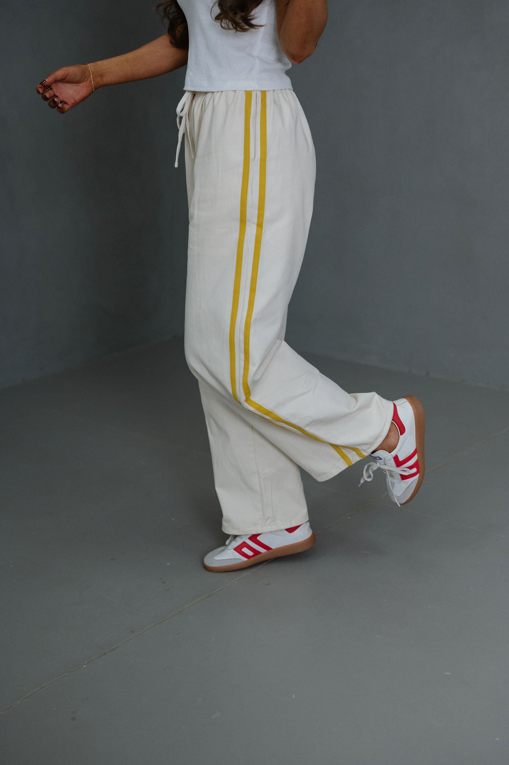 Ellie Wide Leg Track Pants-Ivory/Yellow
