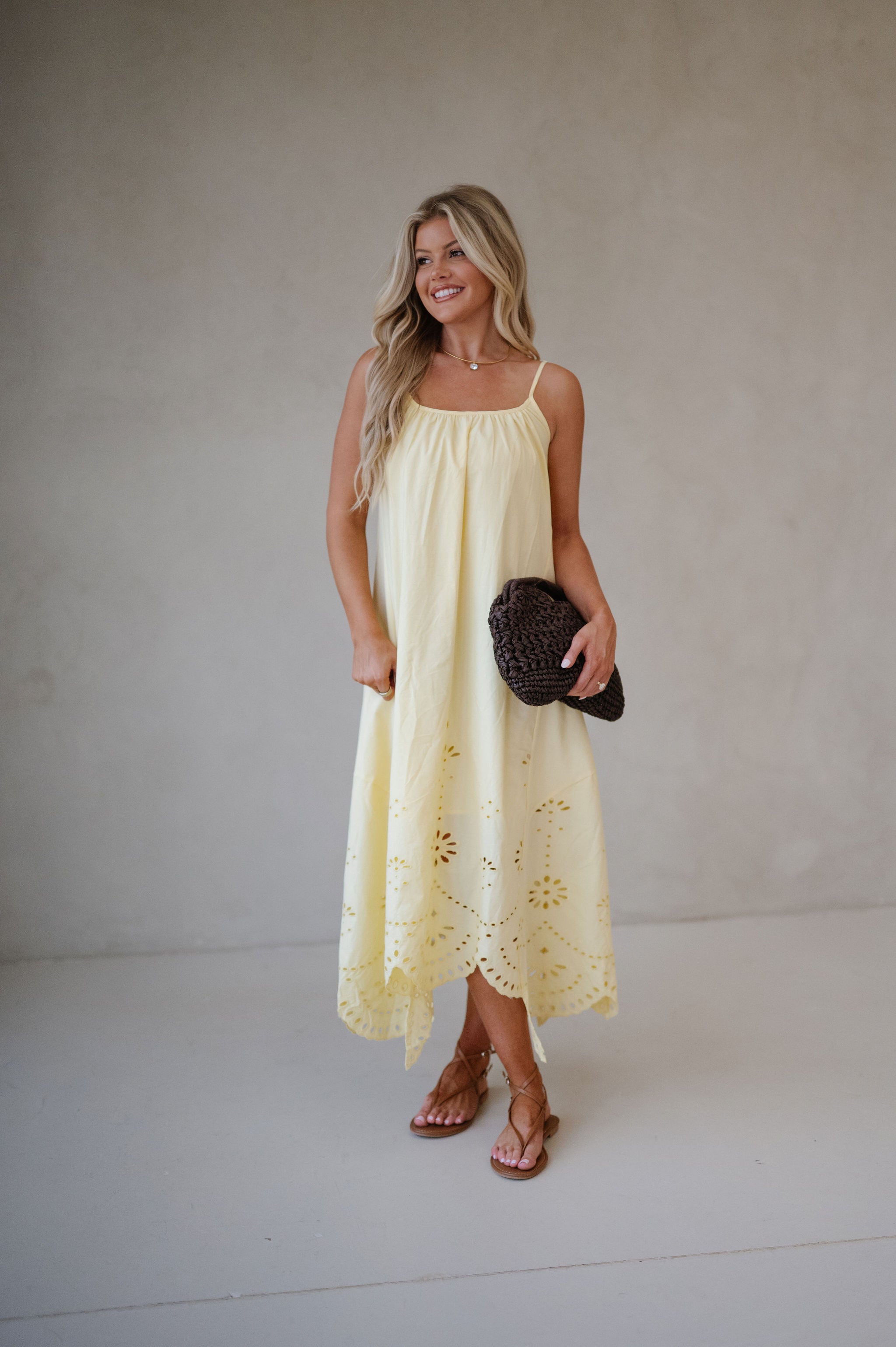 Ruby Embroidered Midi Dress-Light Yellow