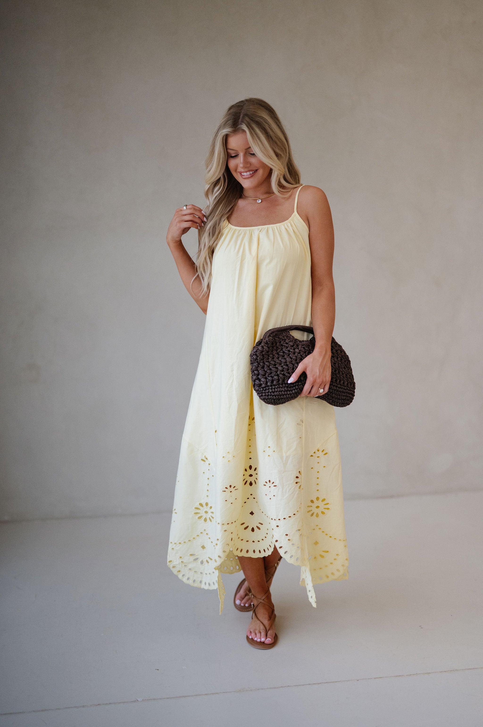 Ruby Embroidered Midi Dress-Light Yellow