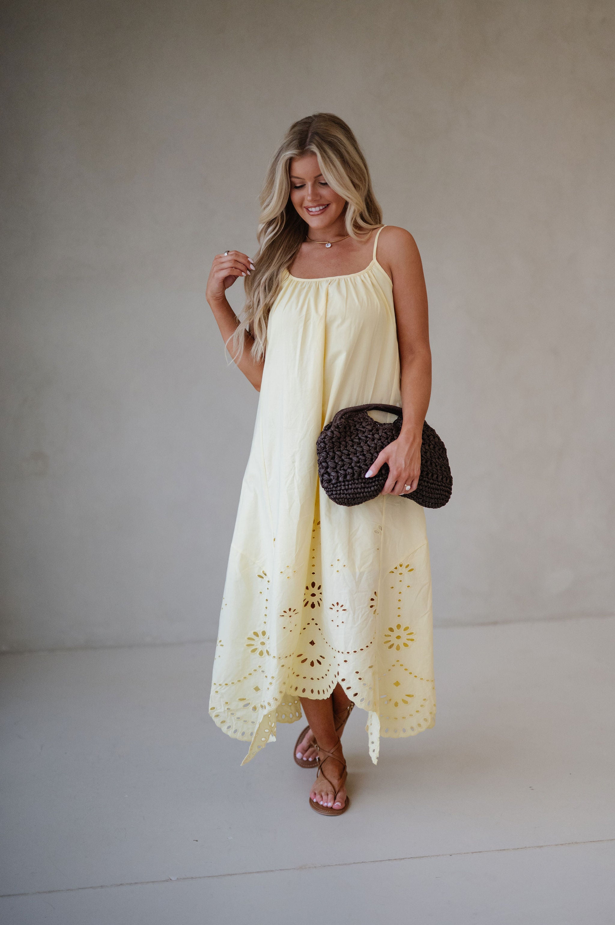 Ruby Embroidered Midi Dress-Light Yellow