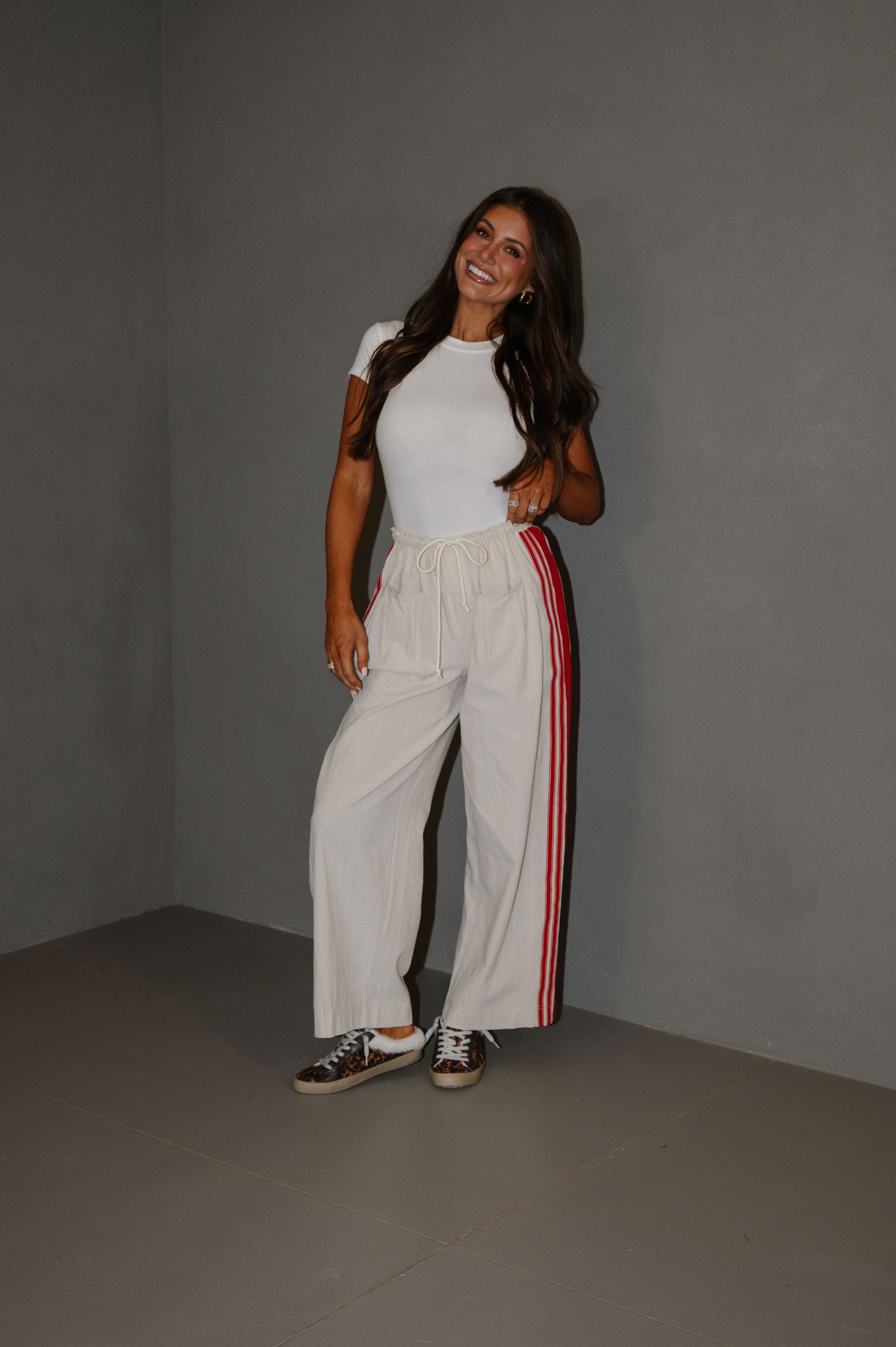 Monty Striped Wide Leg Pants-Ivory