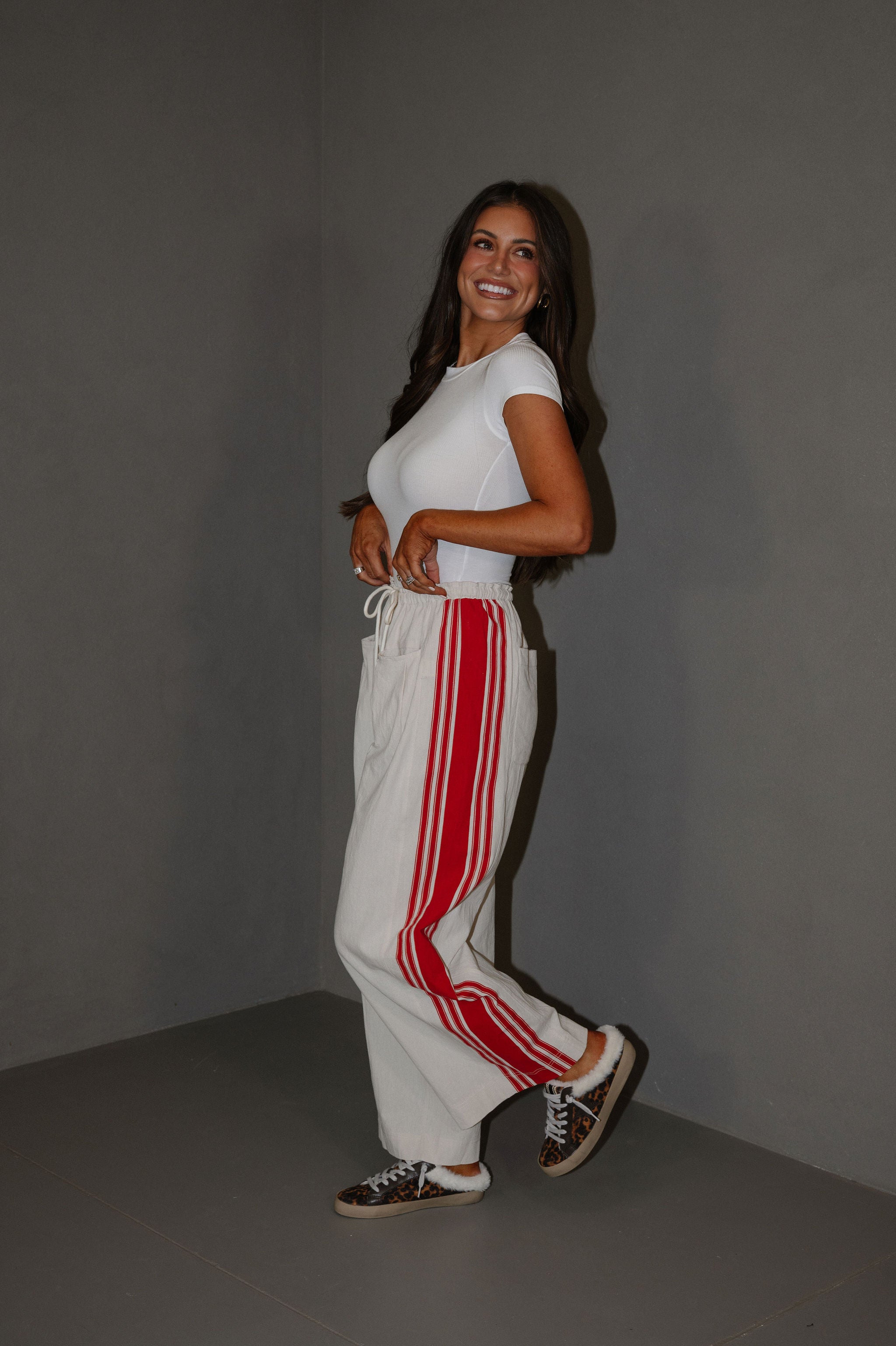 Monty Striped Wide Leg Pants-Ivory