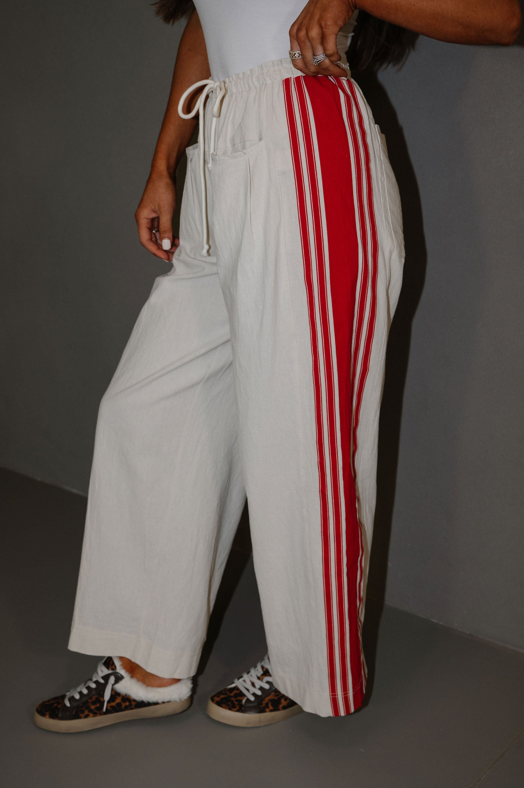 Monty Striped Wide Leg Pants-Ivory