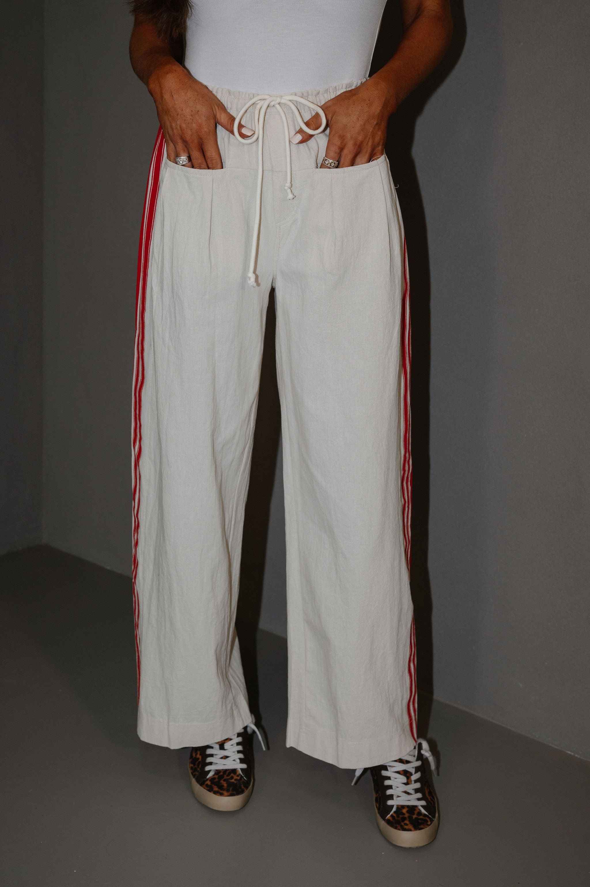 Monty Striped Wide Leg Pants-Ivory