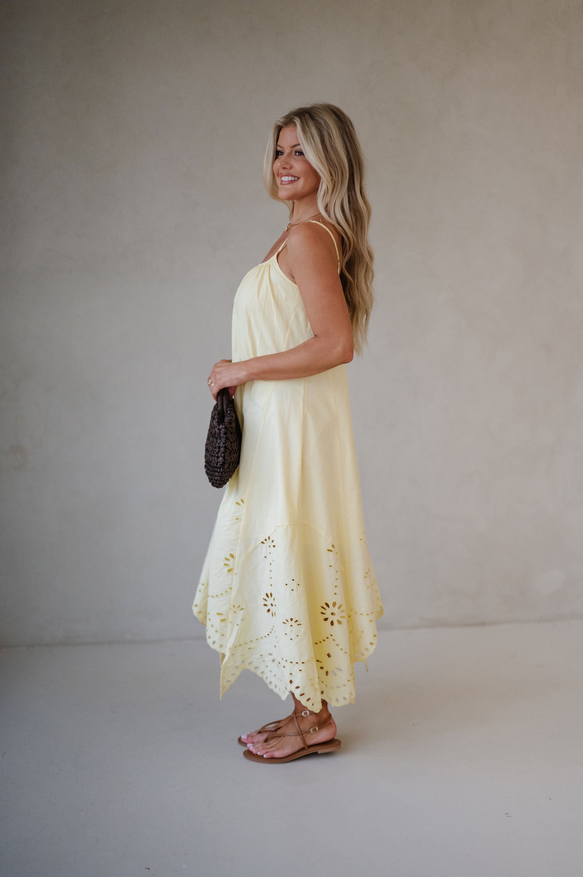 Ruby Embroidered Midi Dress-Light Yellow