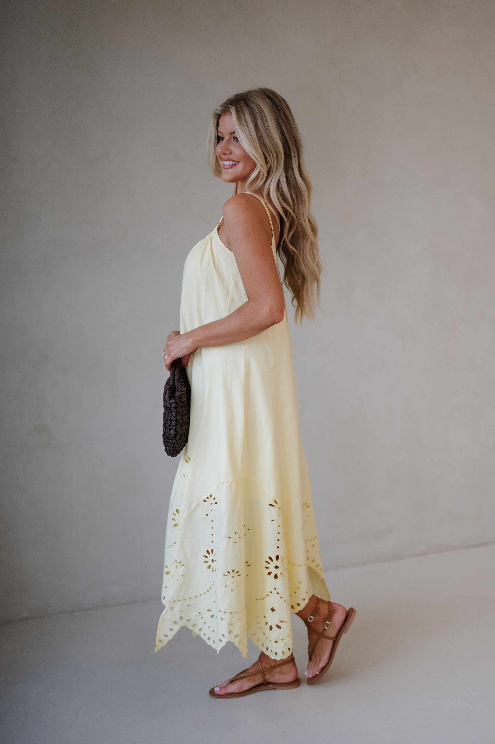 Ruby Embroidered Midi Dress-Light Yellow
