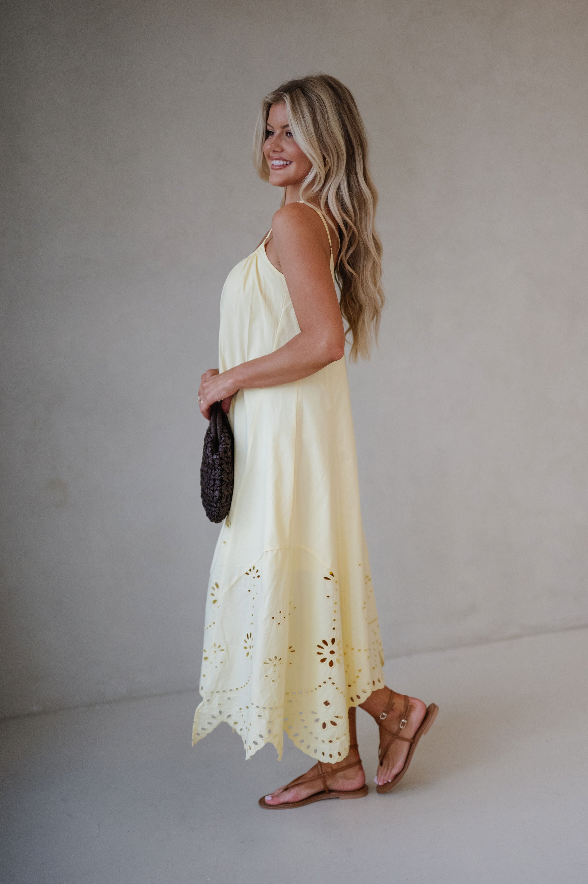 Ruby Embroidered Midi Dress-Light Yellow