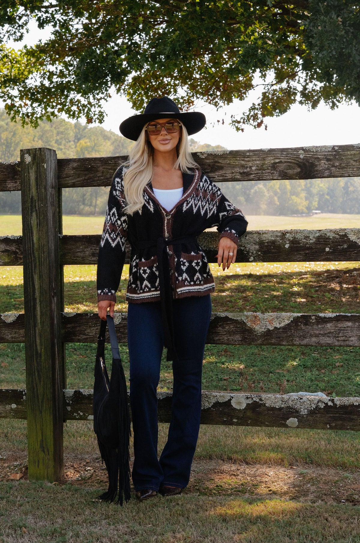 Alpine Tie Cardigan Sweater-Black Multi
