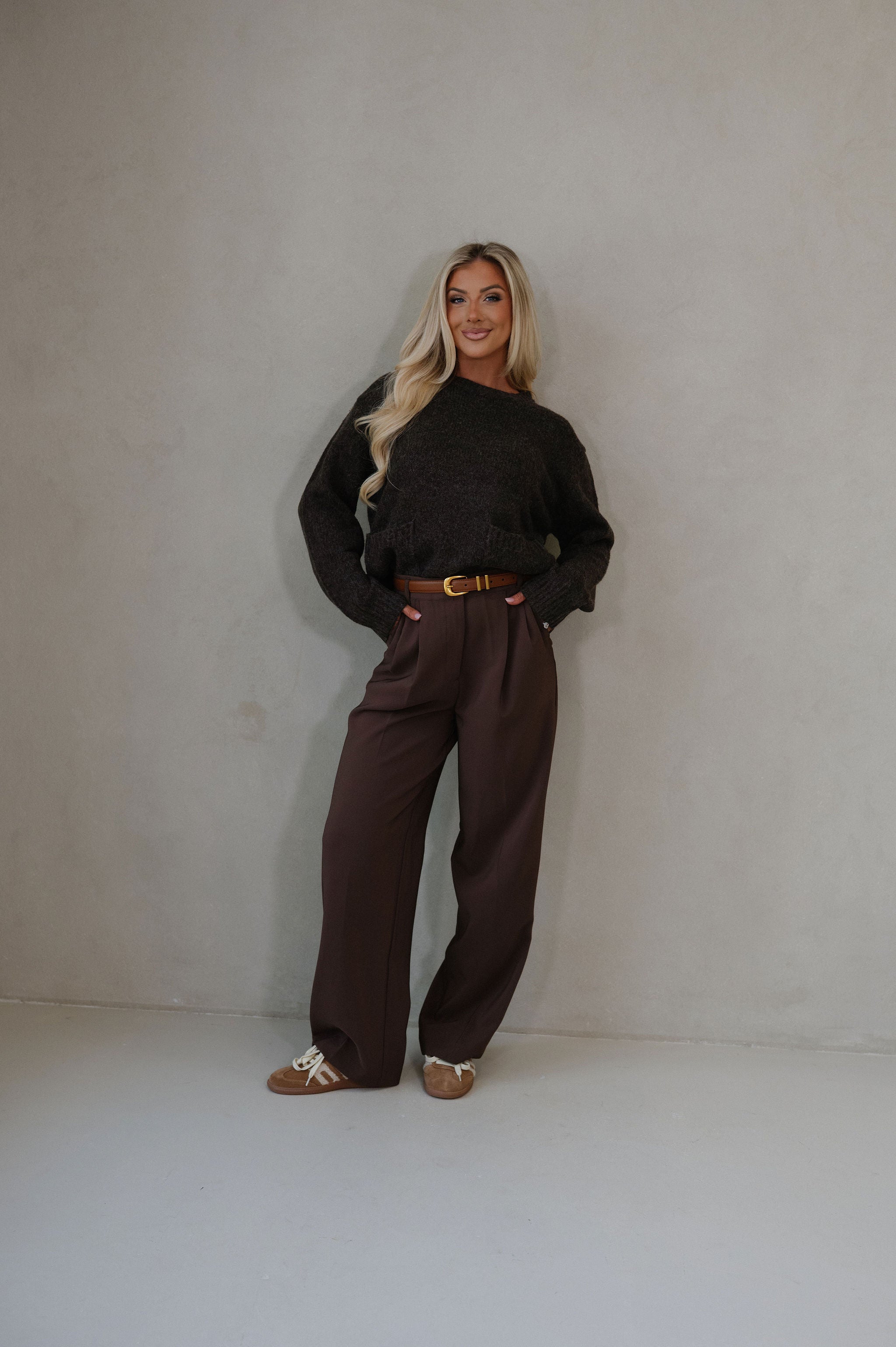 Front Patch Pocket Sweater-Dark Oak