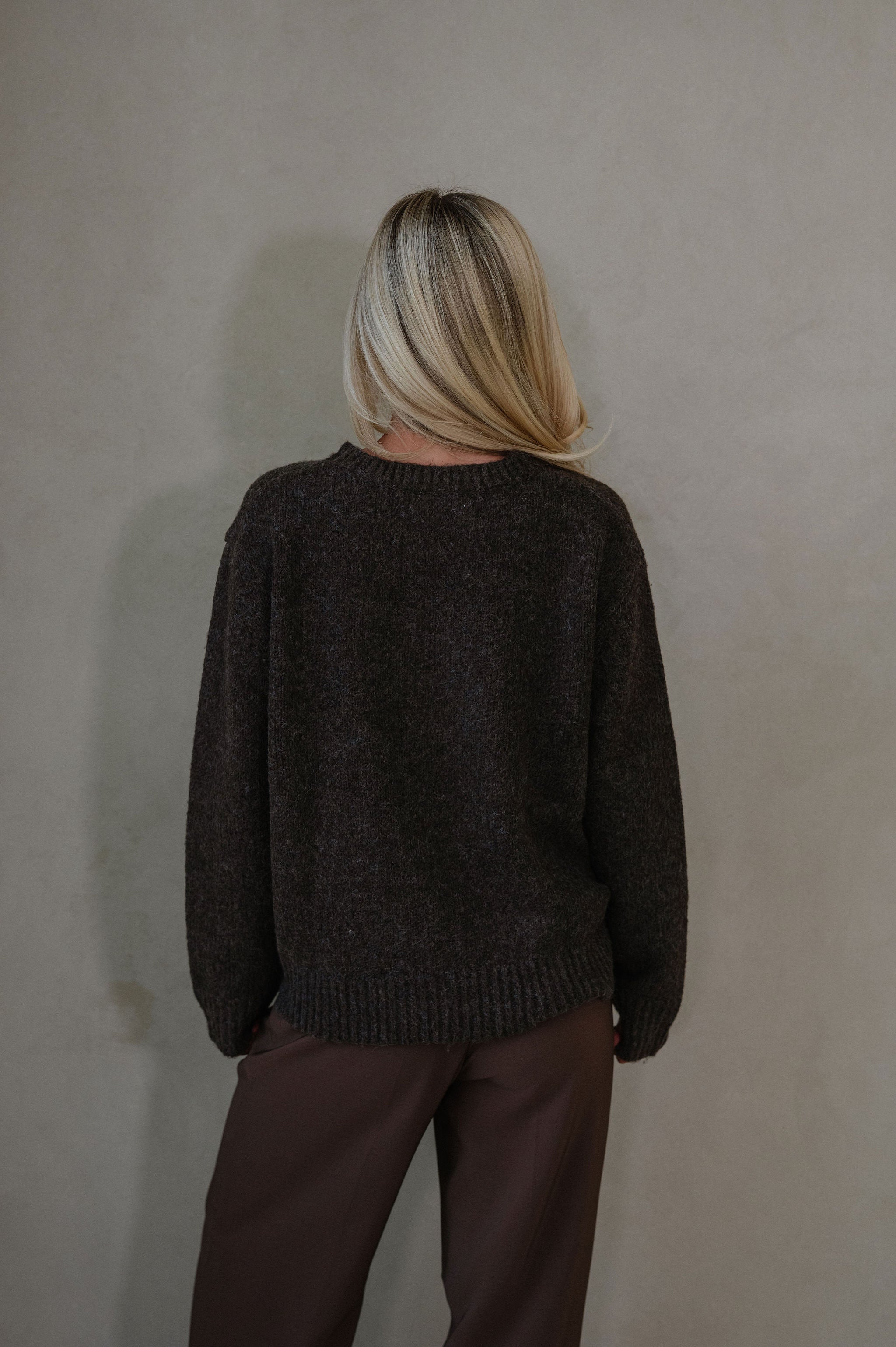 Front Patch Pocket Sweater-Dark Oak